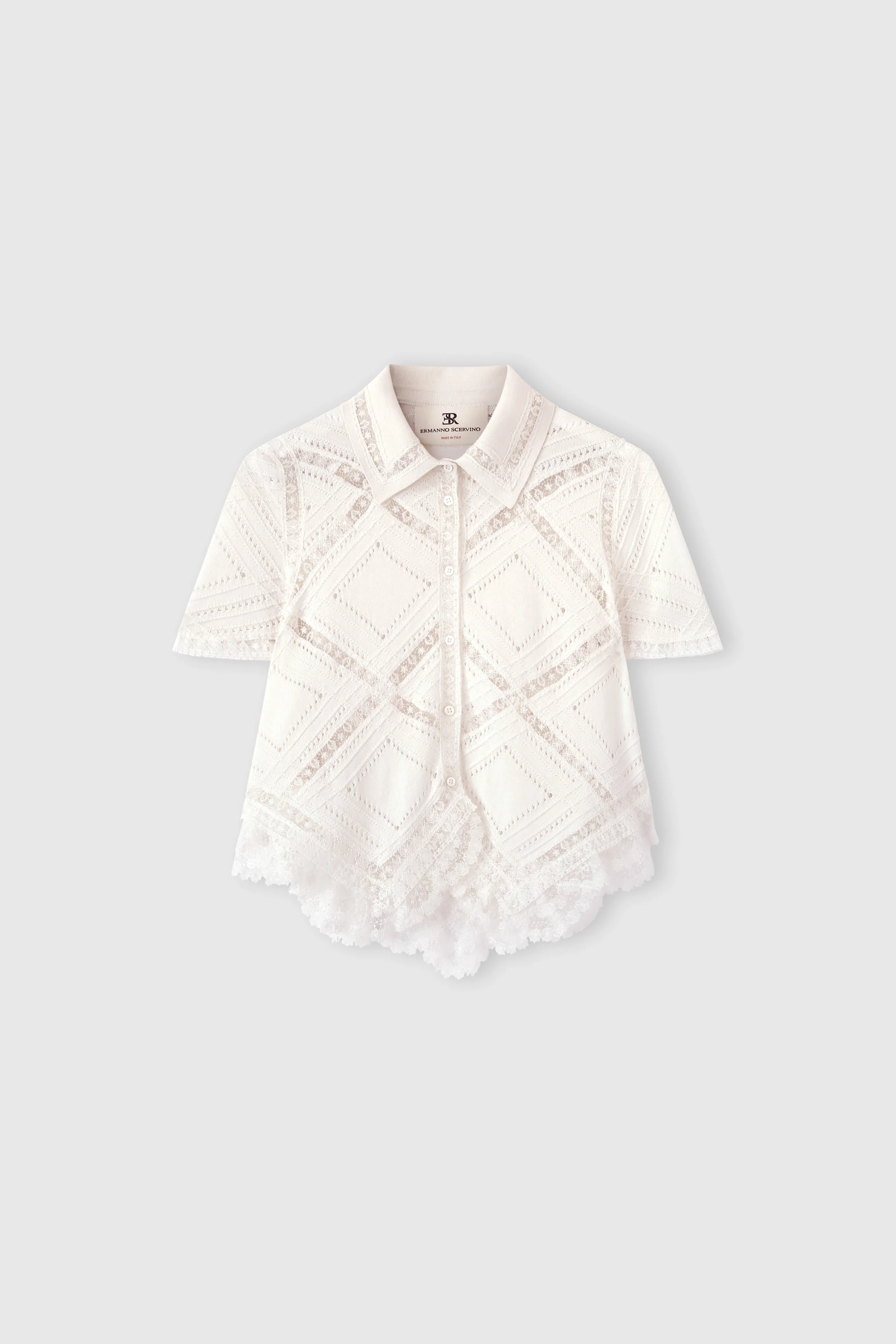 Short-sleeve knit shirt with Valenciennes lace
