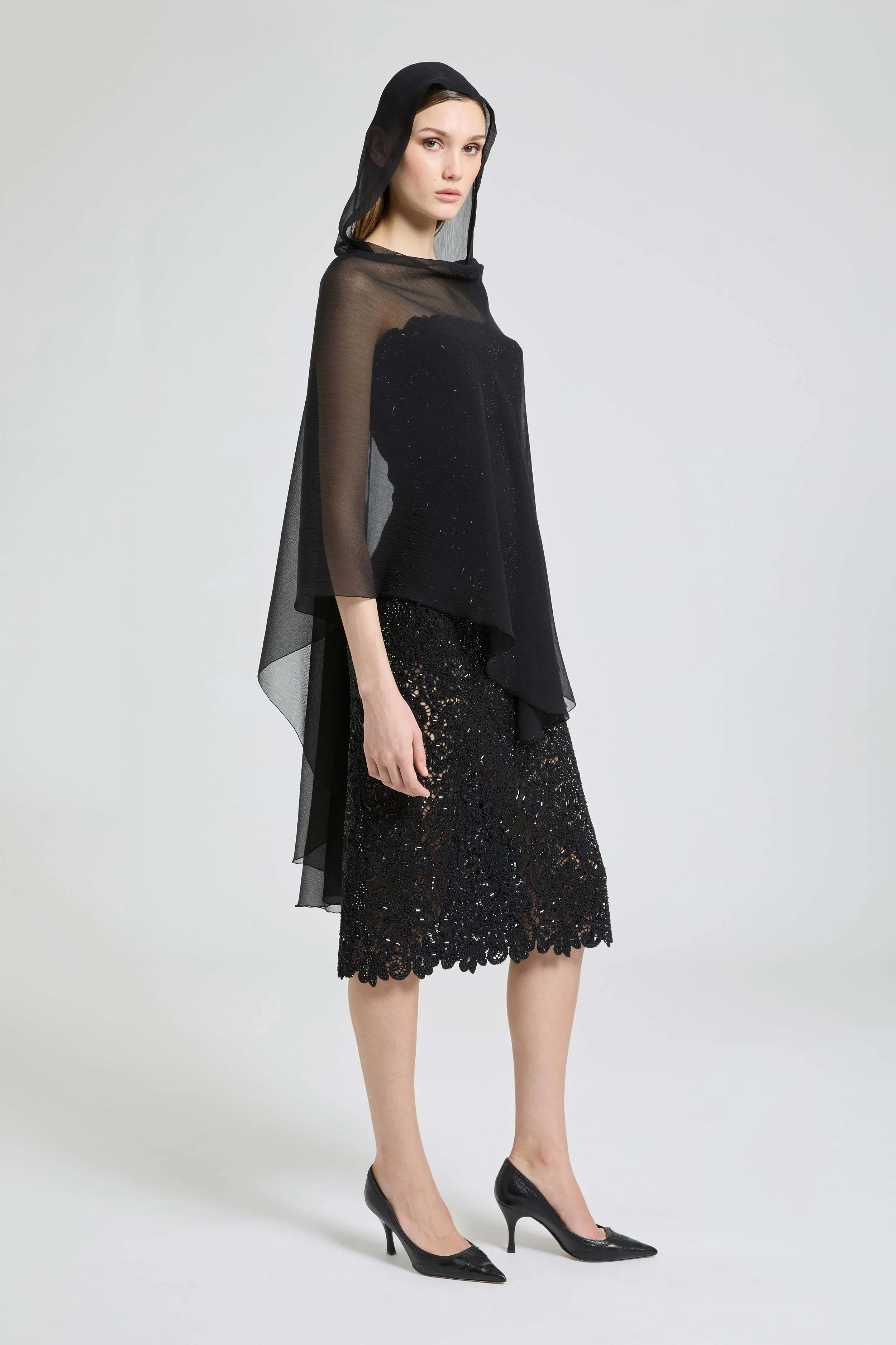 Silk crepon cape with hood - Image 2