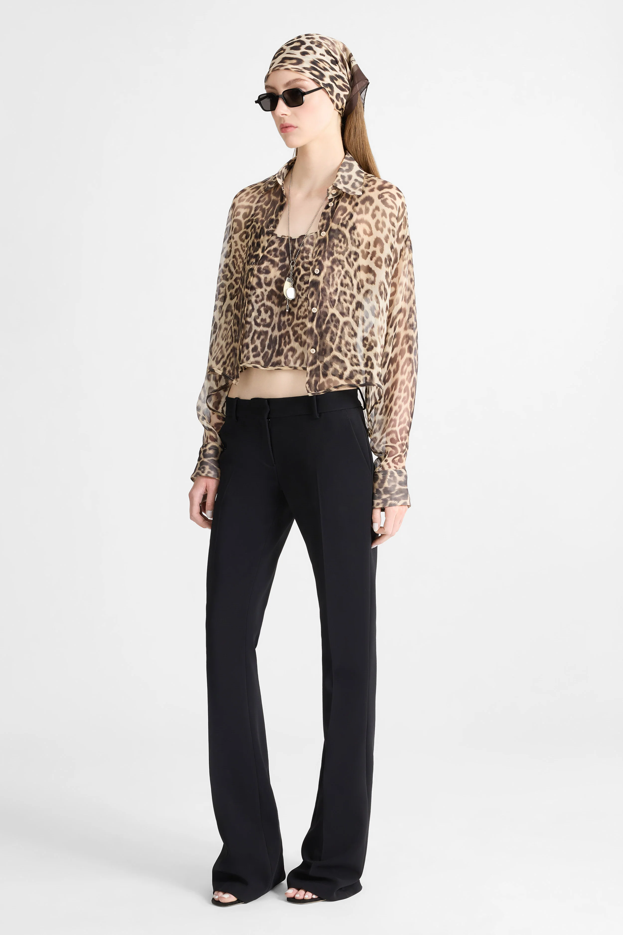 Silk shirt with natural-effect leopard print - Image 3
