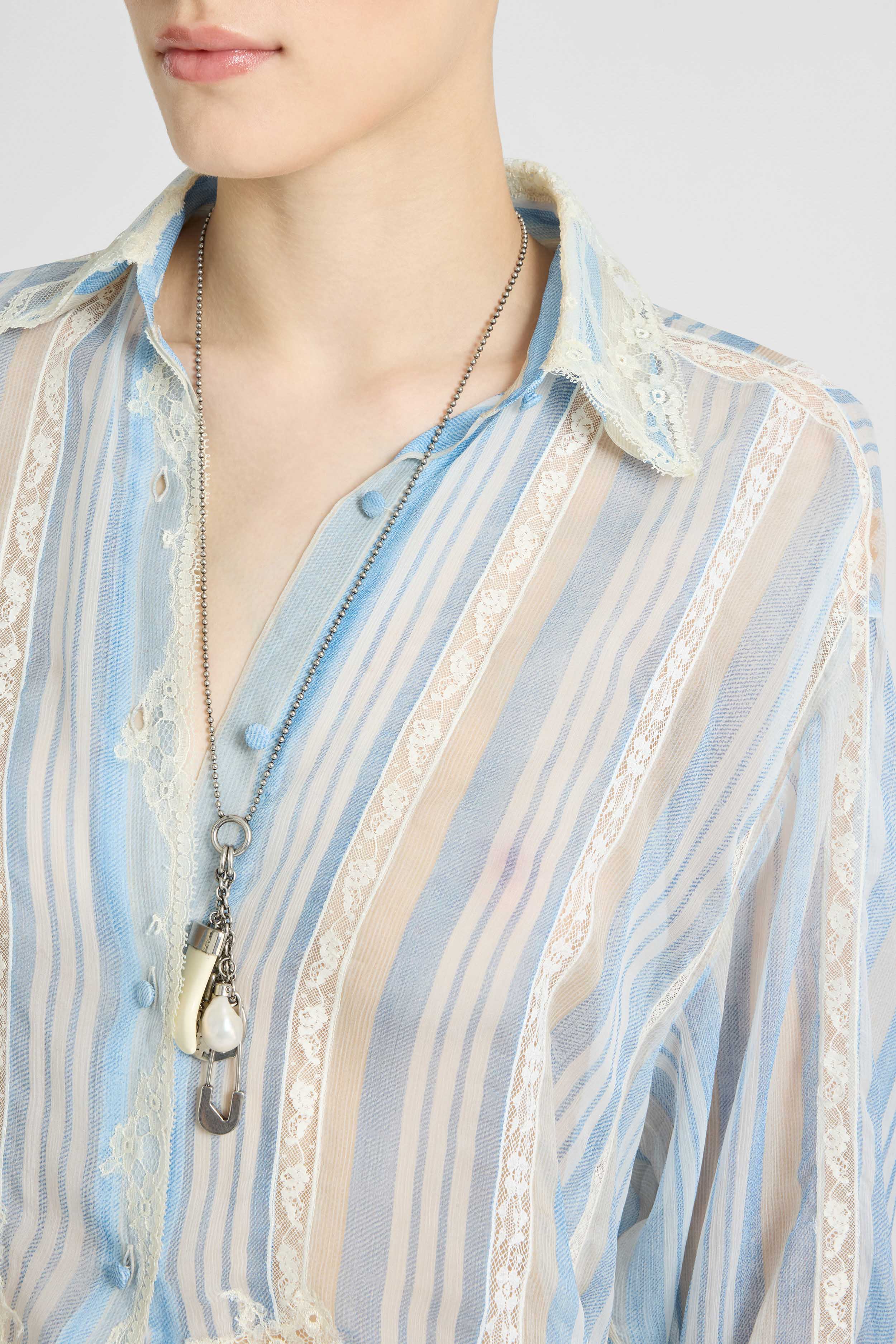 Silk shirt with striped print and lace details - Image 4