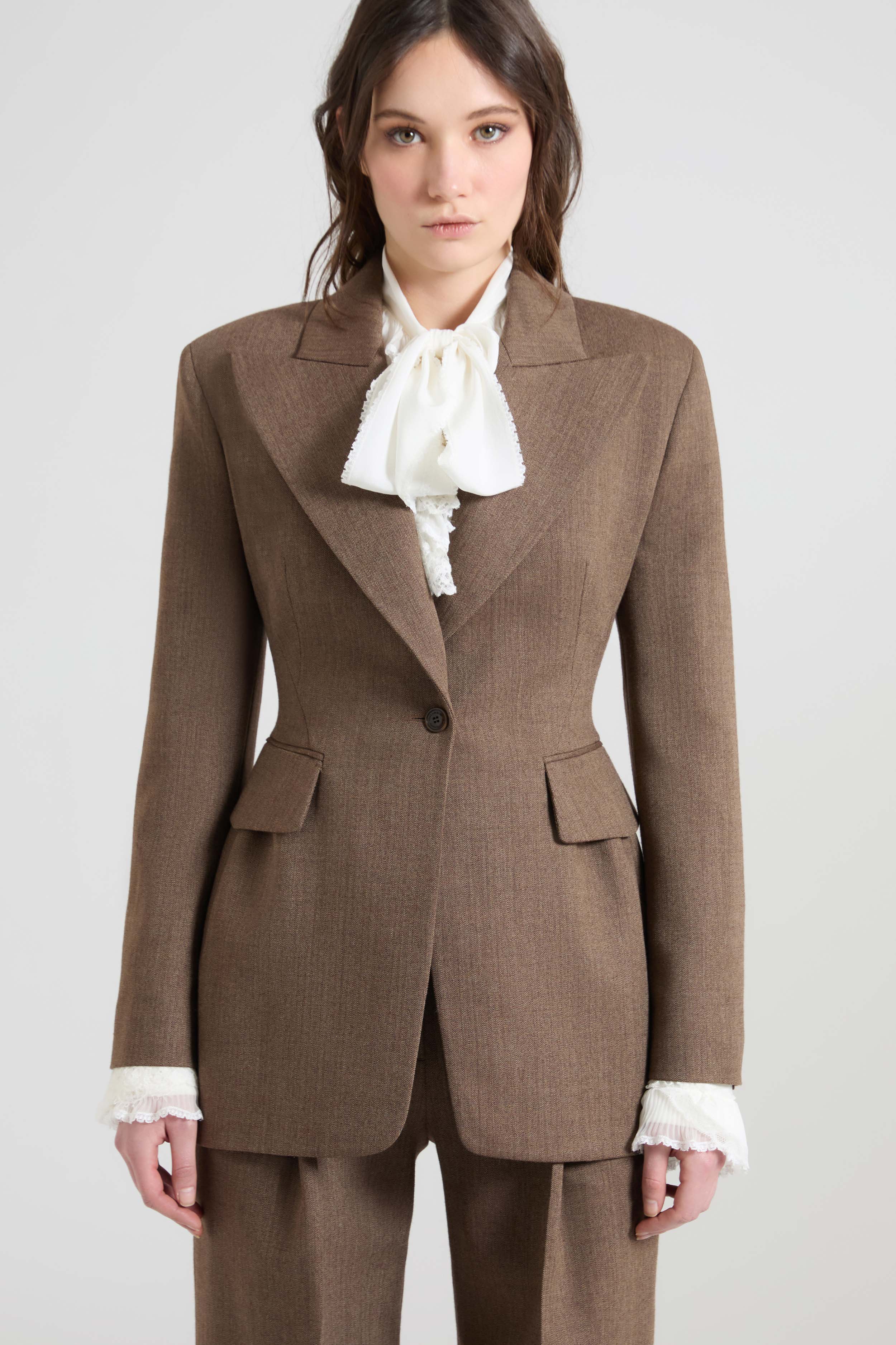 Single-Breasted Jacket in Fresco Wool Resca Pattern Yarn-Dyed - Image 3
