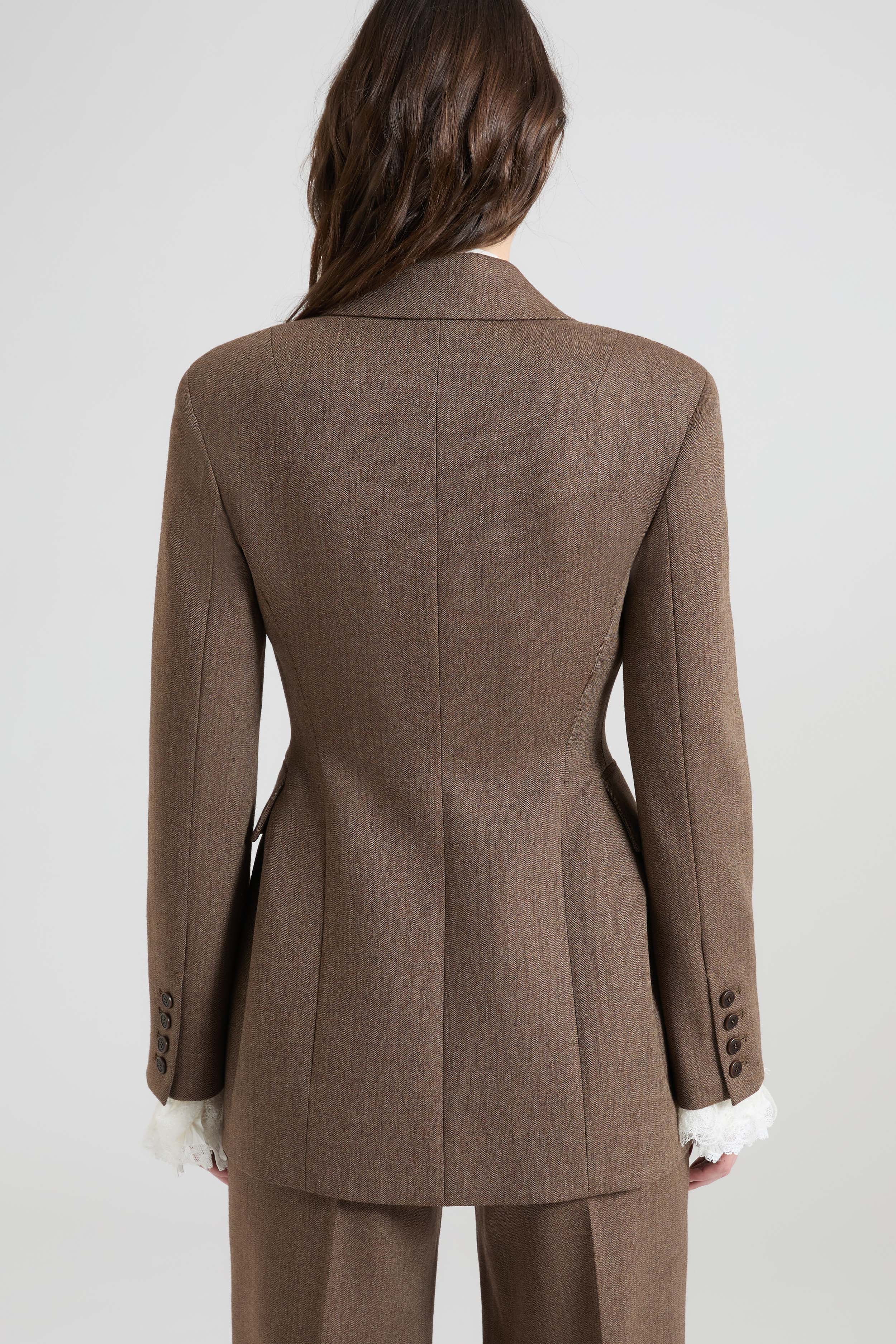 Single-Breasted Jacket in Fresco Wool Resca Pattern Yarn-Dyed - Image 5