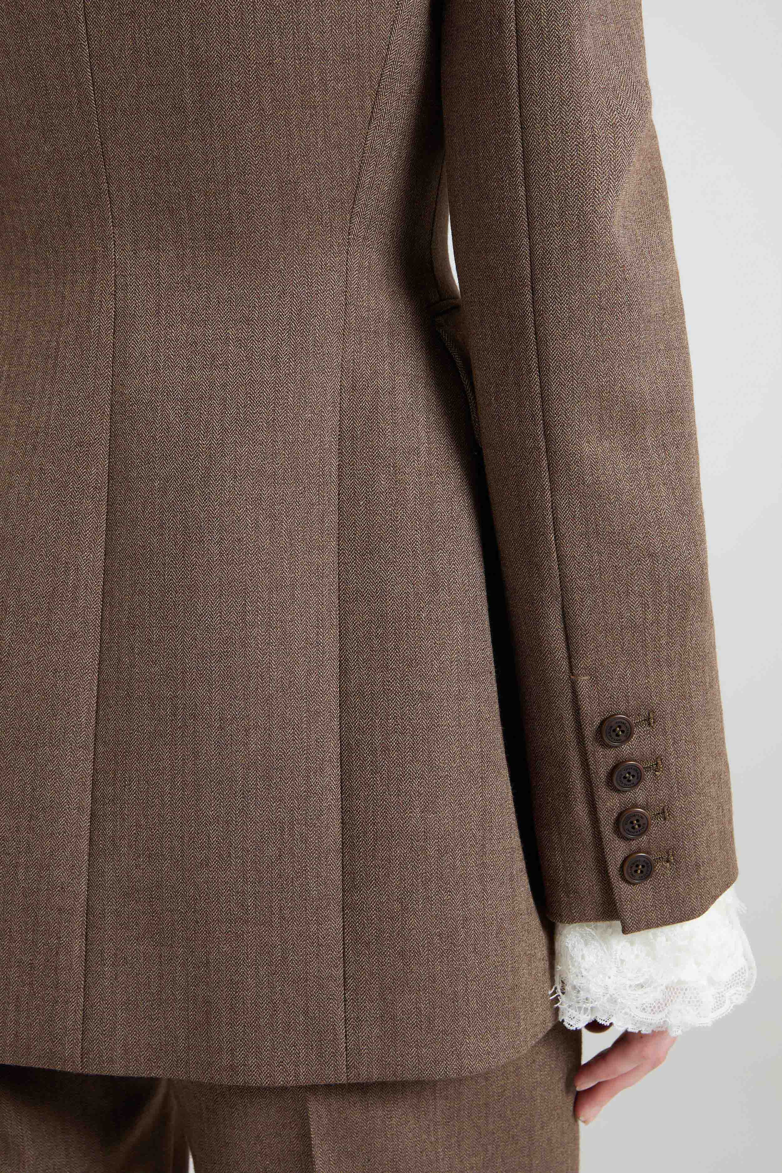 Single-Breasted Jacket in Fresco Wool Resca Pattern Yarn-Dyed - Image 6