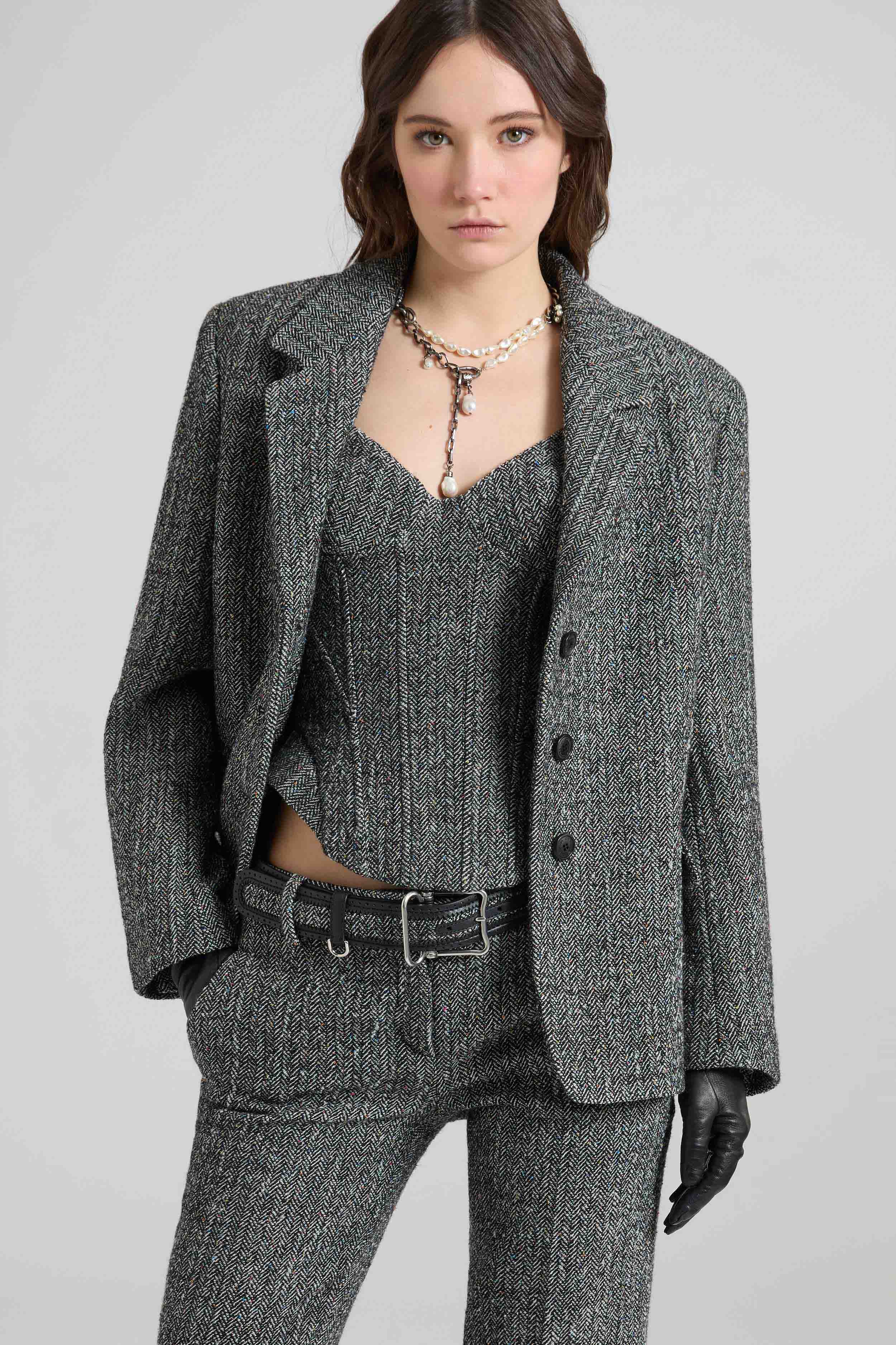 Single-Breasted Jacket in Resca Wool Yarn-Dyed Weight Fabric - Image 3