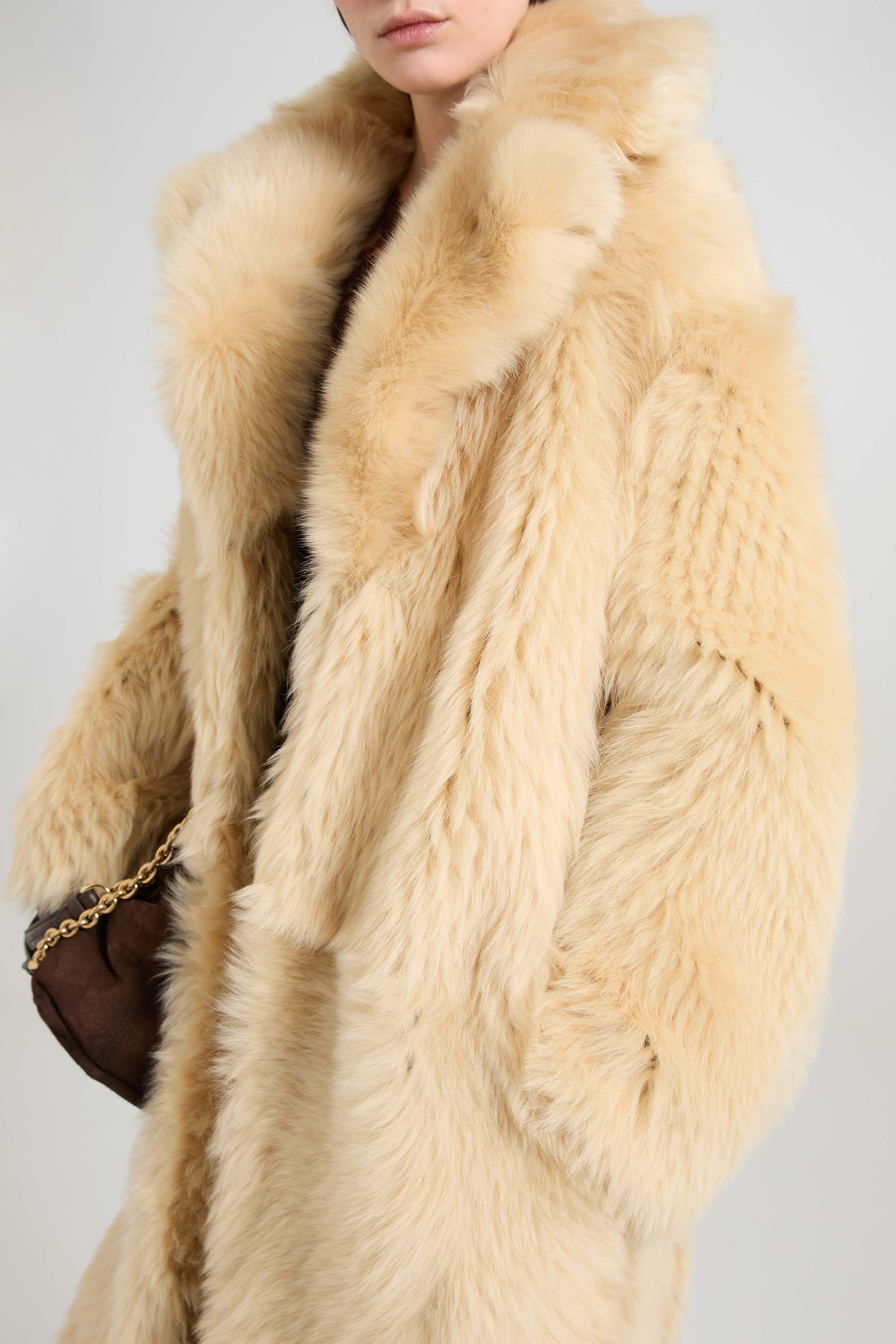 Single-breasted midi coat in long-hair Toscana shearling - Image 3
