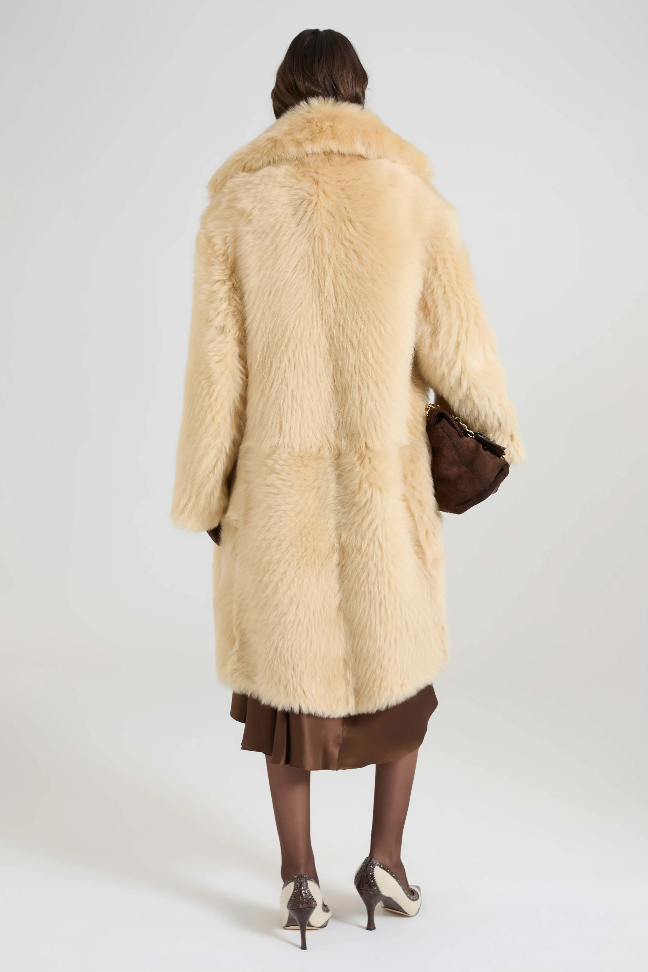 Single-breasted midi coat in long-hair Toscana shearling - Image 6
