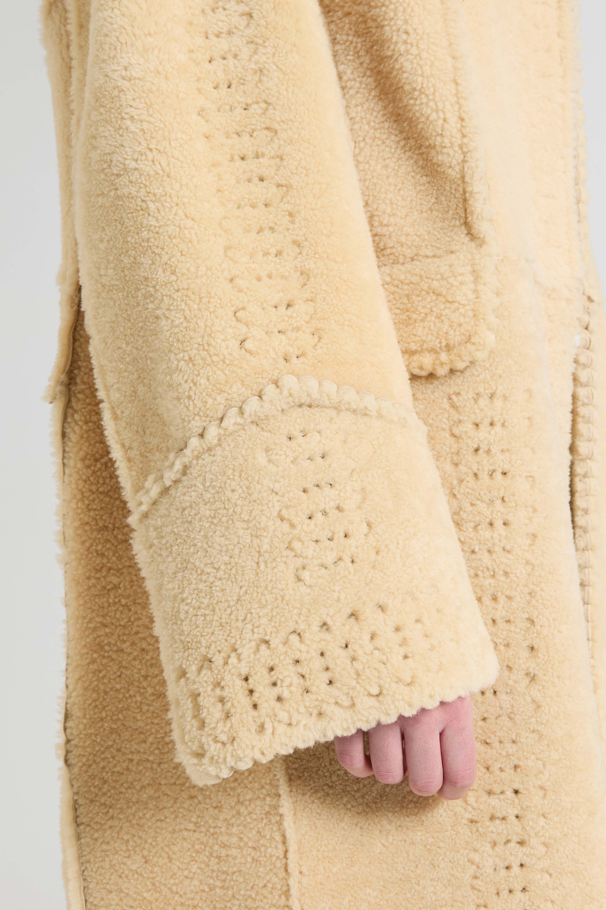 Single-breasted midi shearling coat with brogue detailing - Image 4