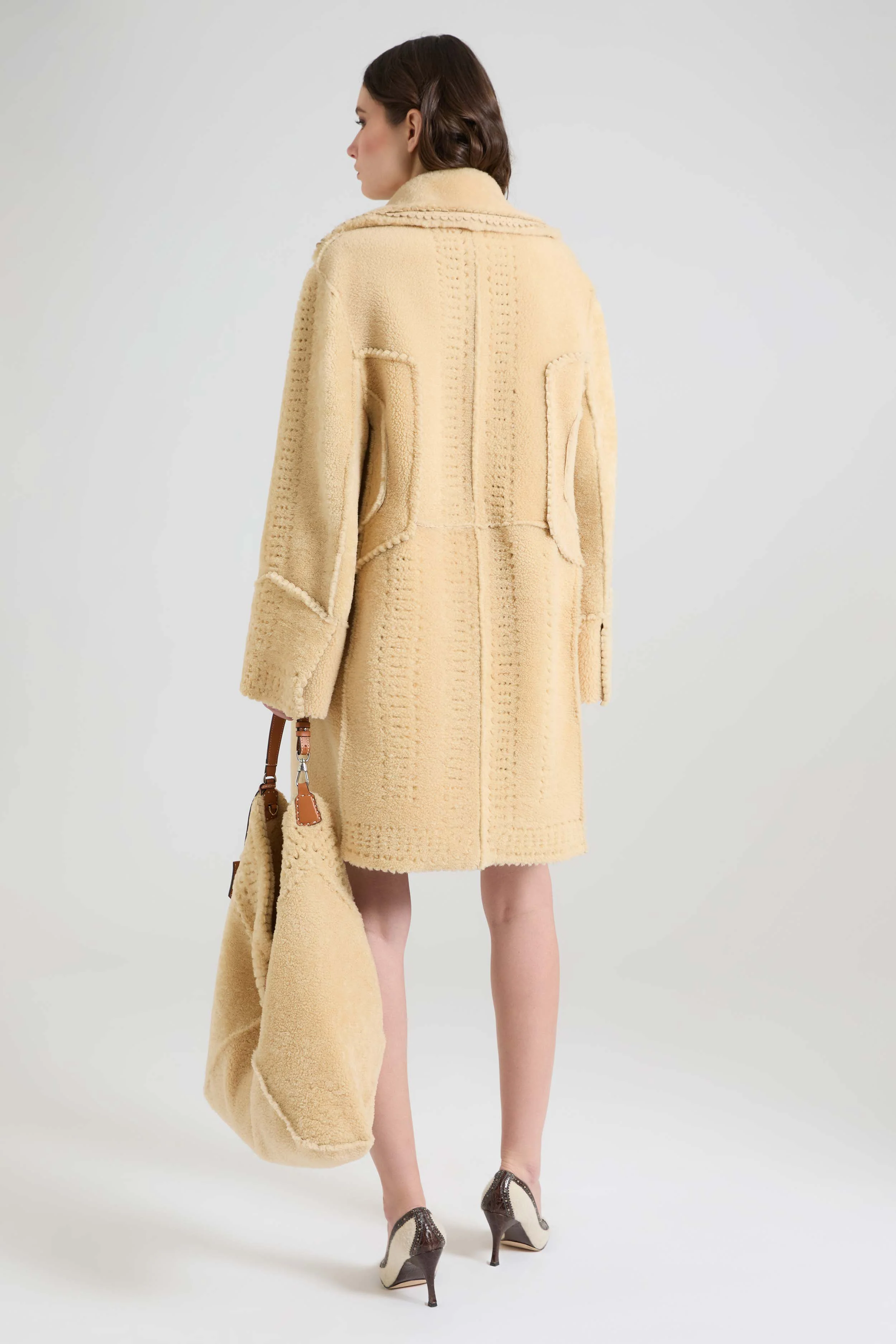 Single-breasted midi shearling coat with brogue detailing - Image 5