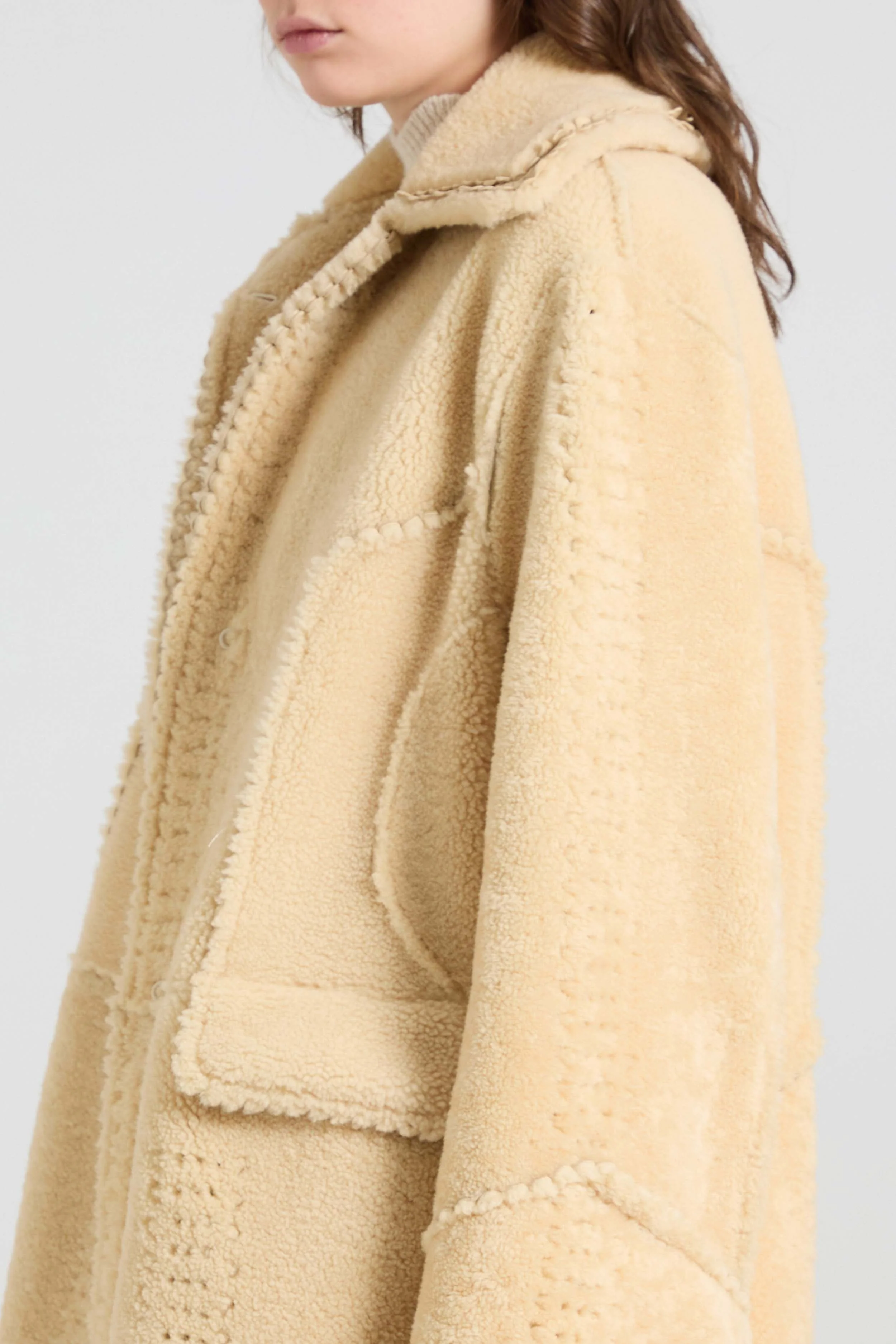 Single-breasted midi shearling coat with brogue detailing - Image 6