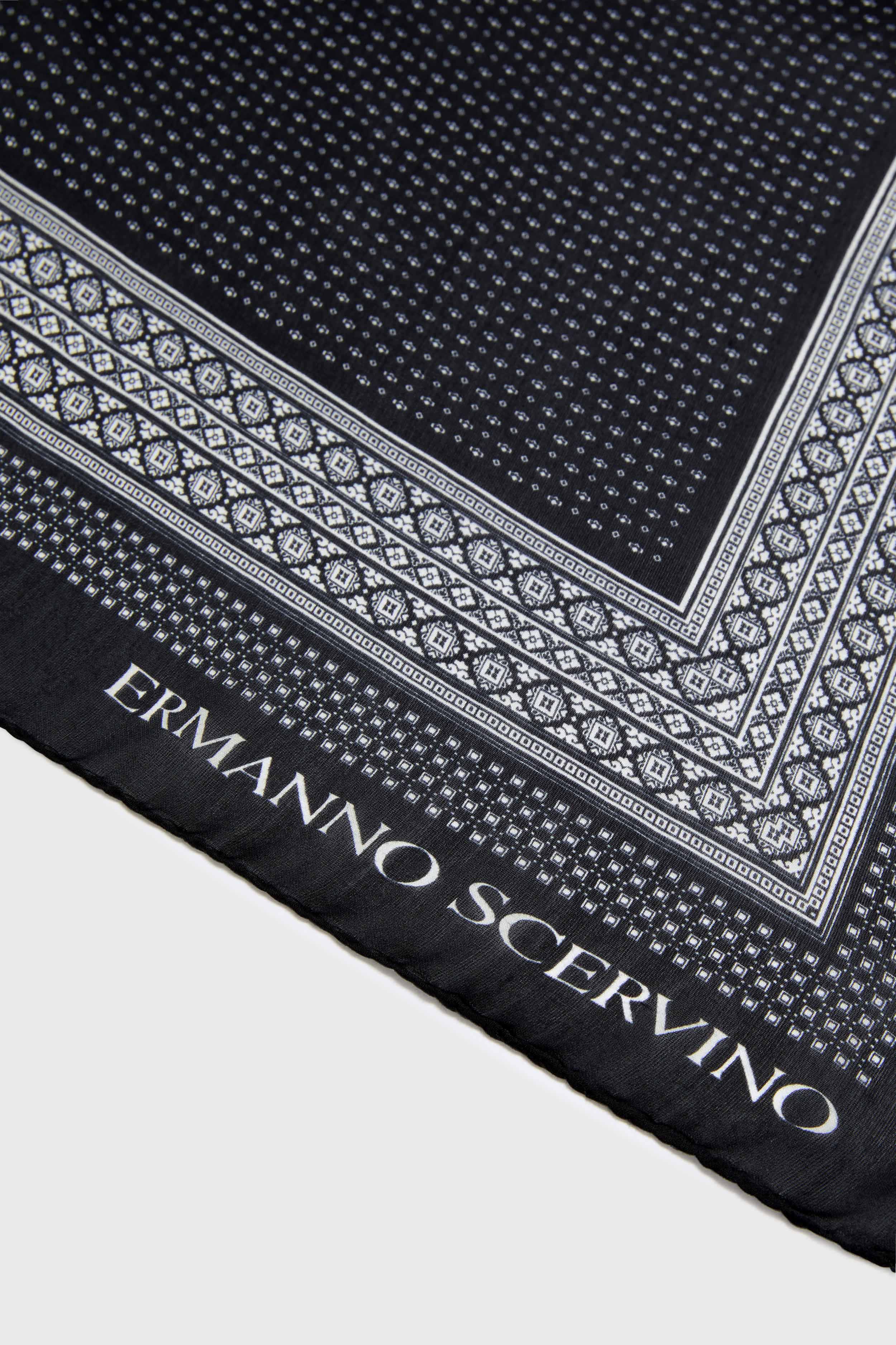 Square silk scarf with black and white bandana print - Image 3