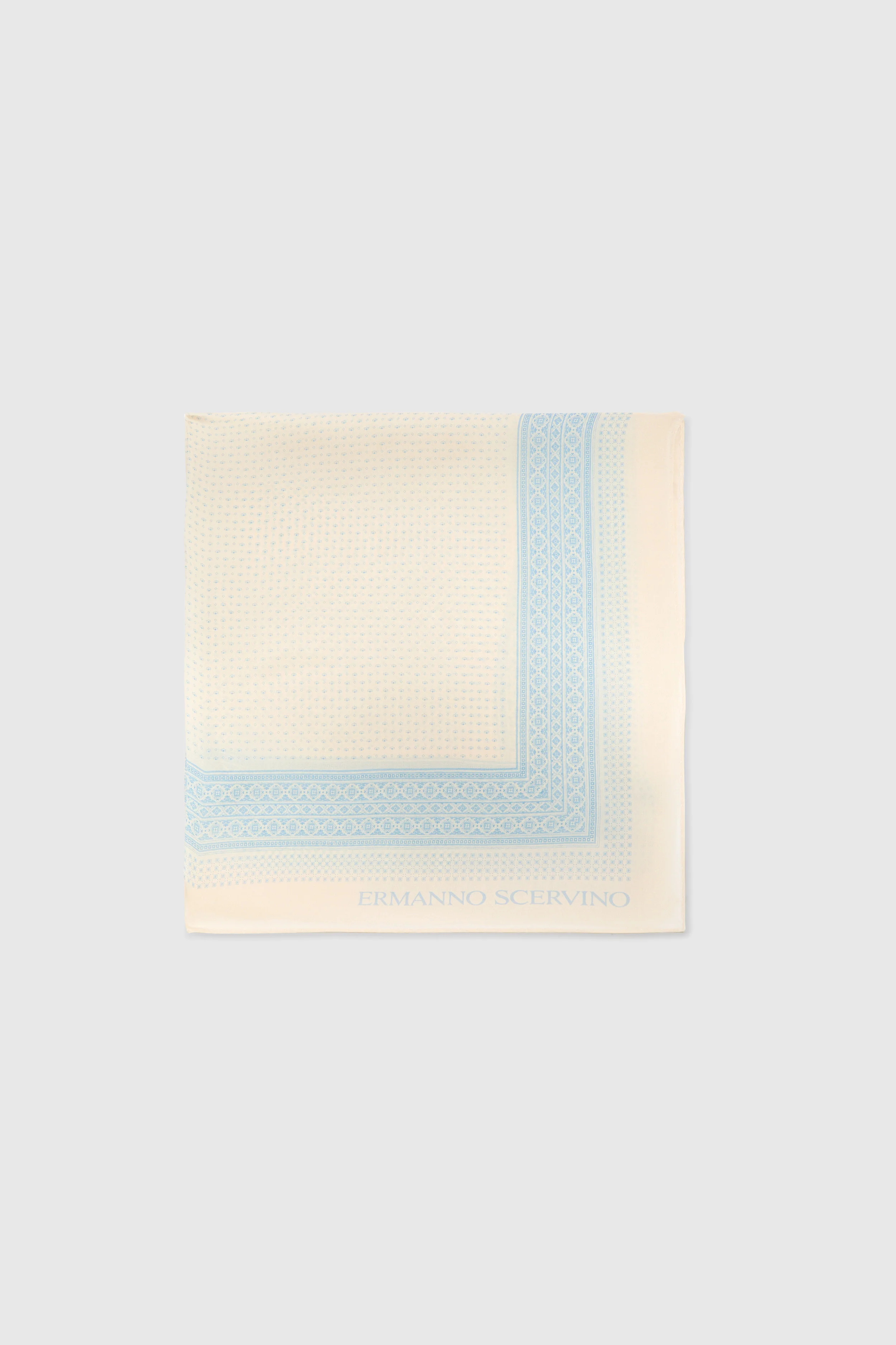 Square silk scarf with blue and cream bandana print