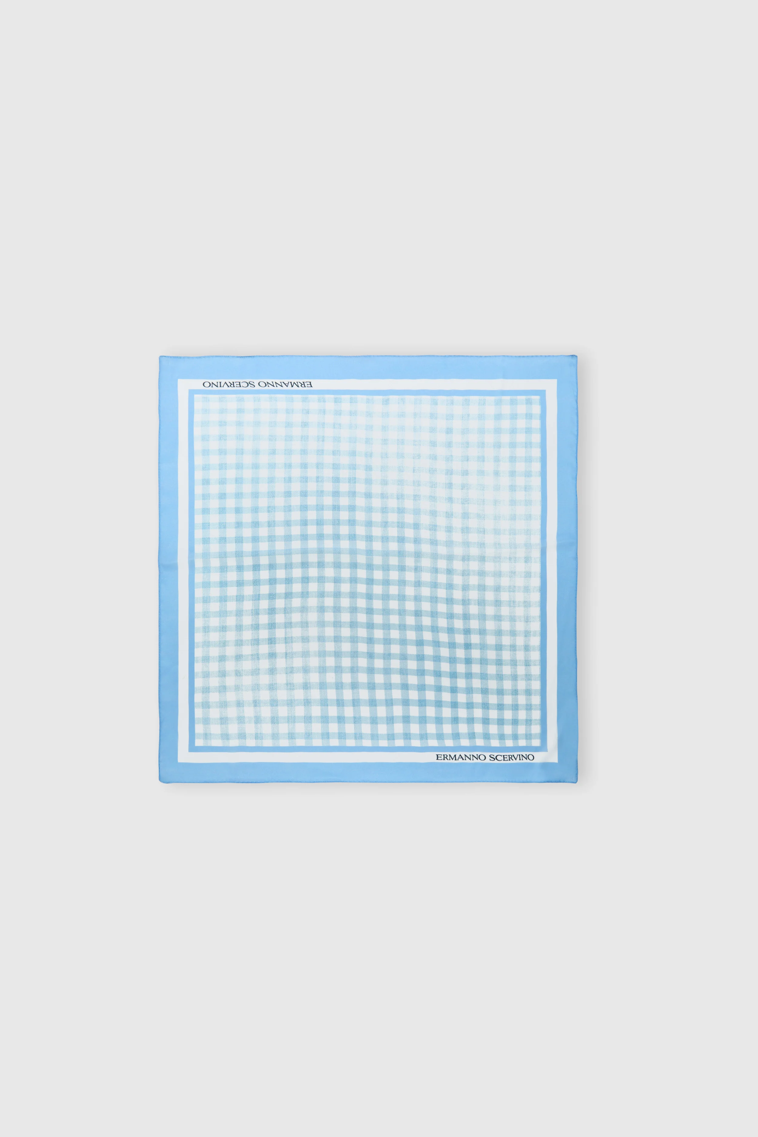 Square silk stole with white and blue vichy print