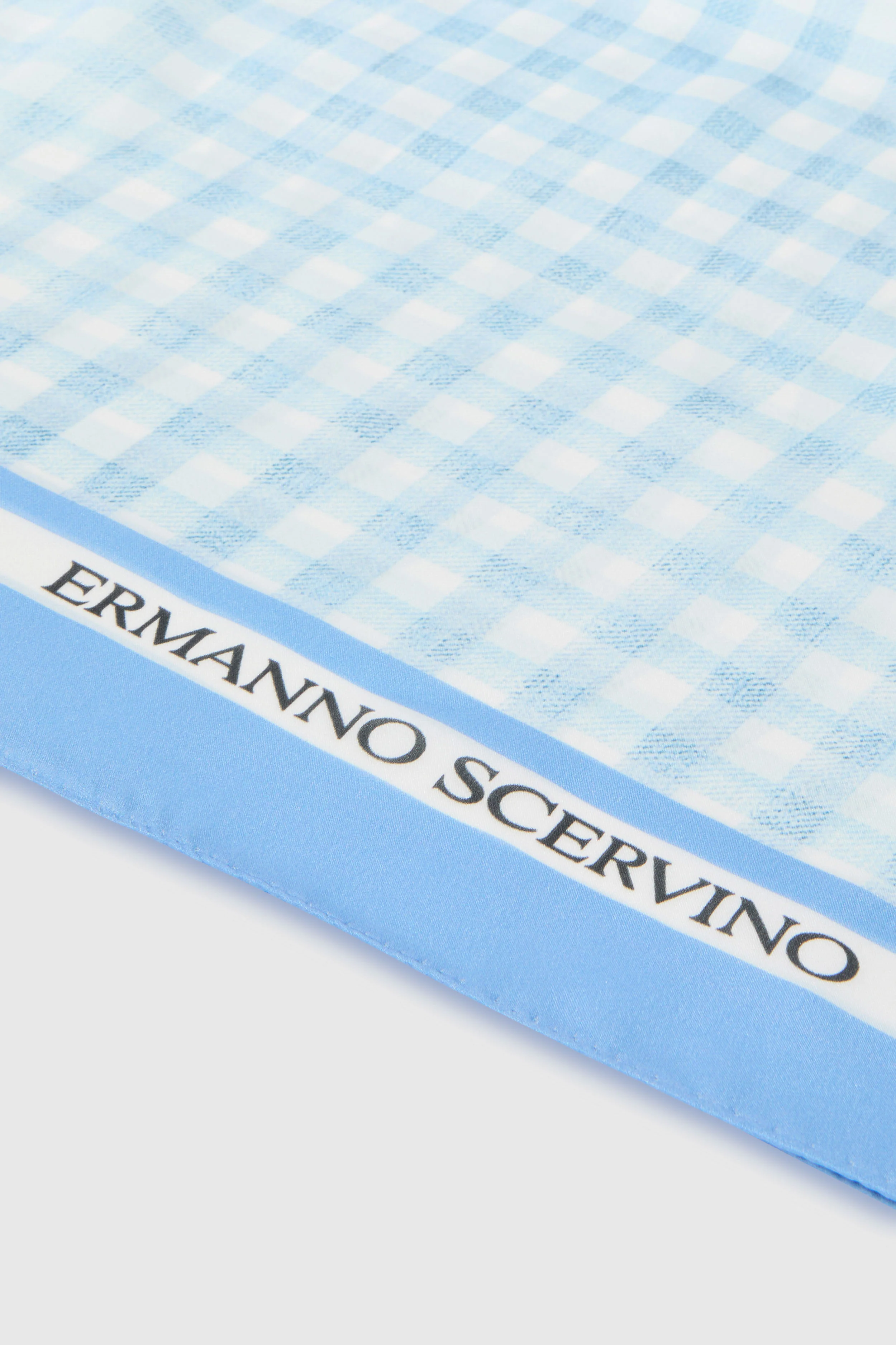 Square silk stole with white and blue vichy print - Image 3