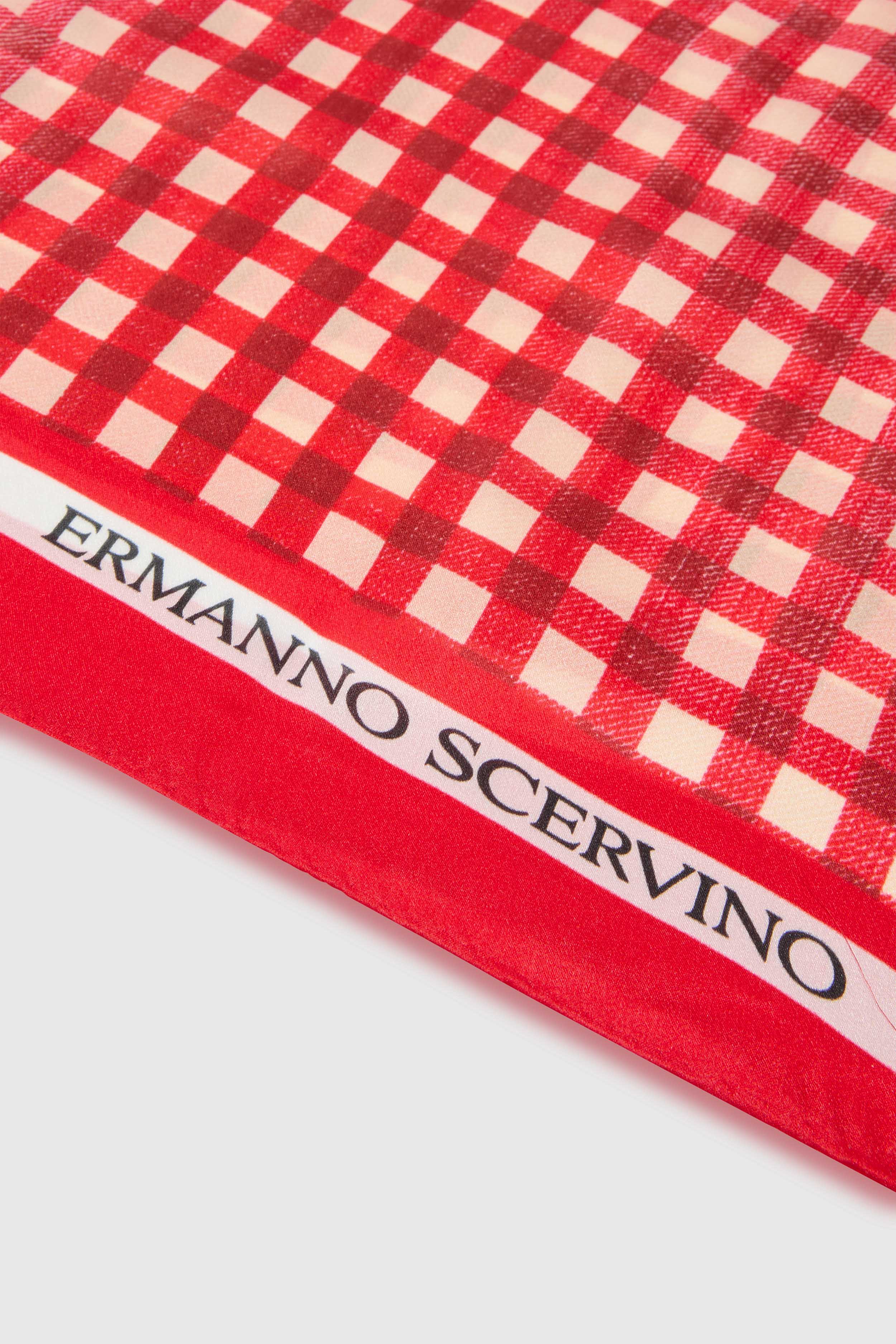Square silk stole with white and red vichy print - Image 3