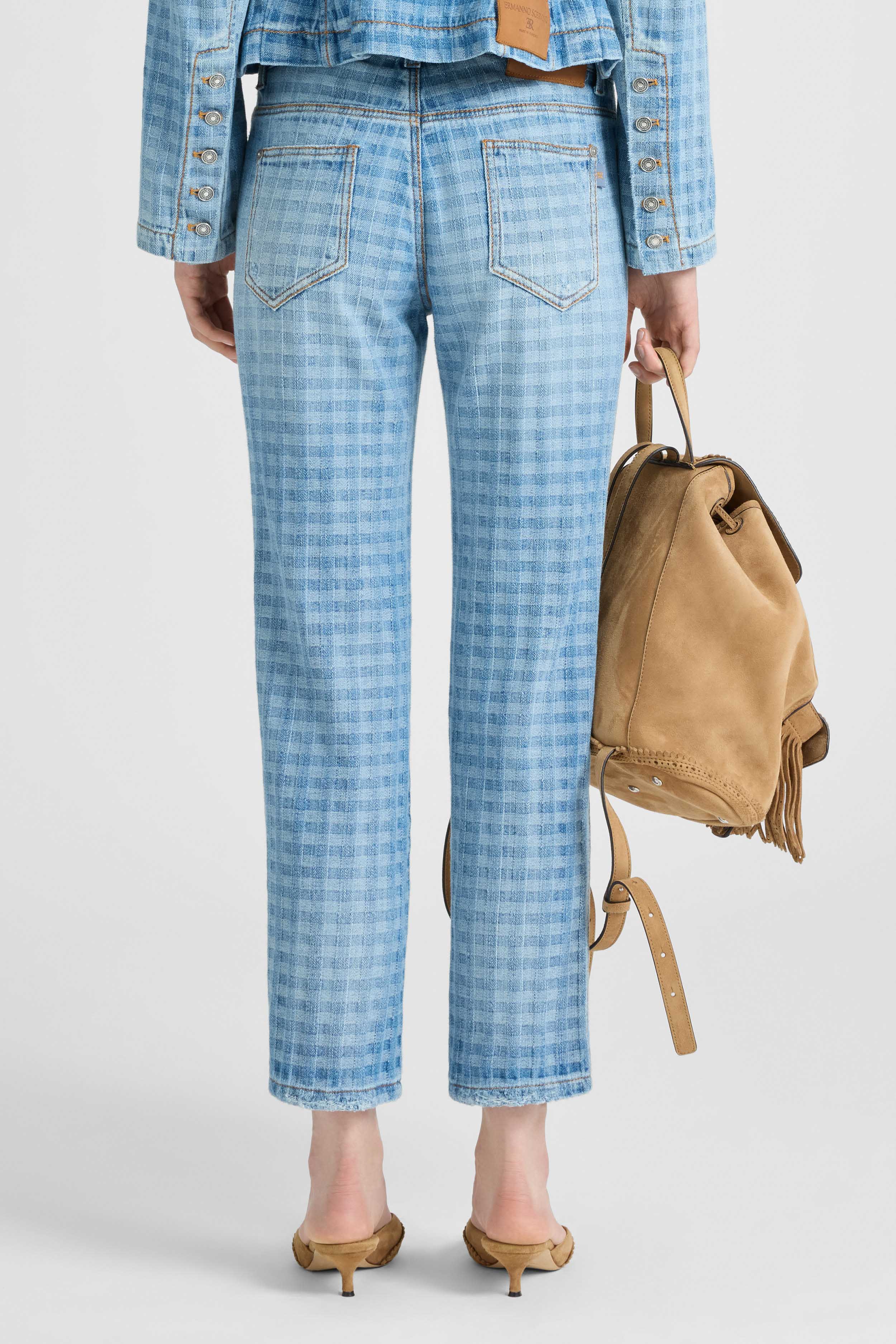 Straight-leg jacquard vichy denim trousers - Image 5