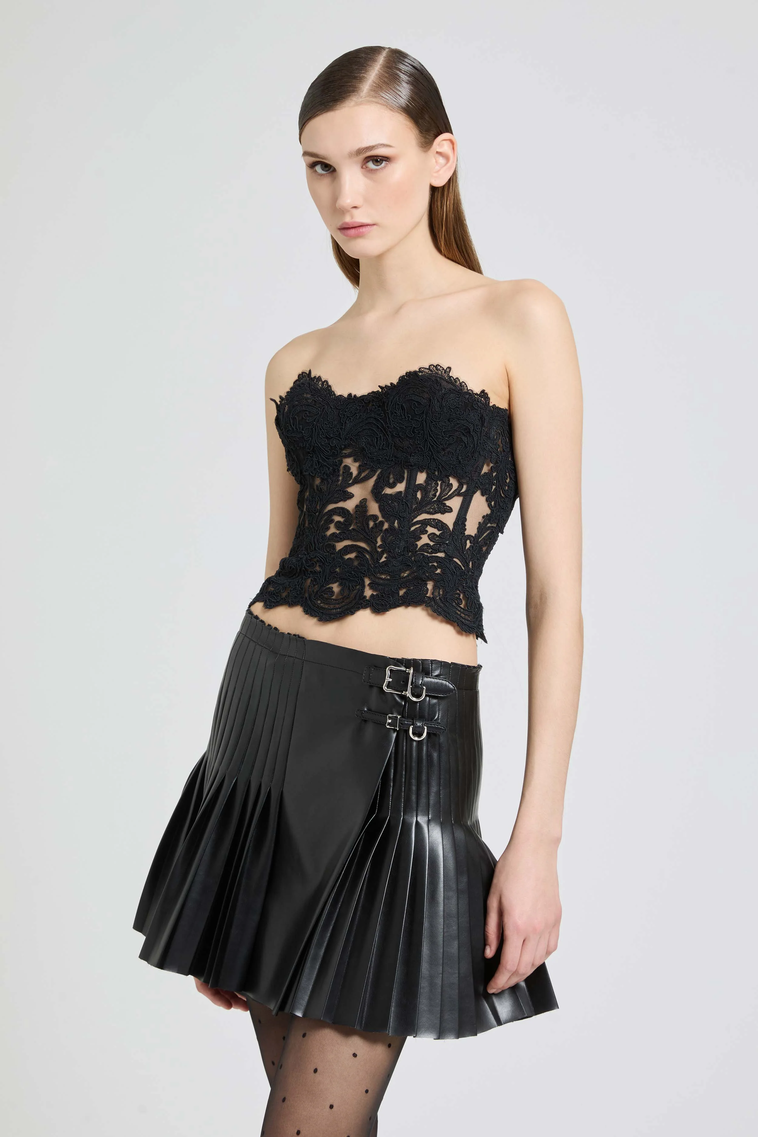 Strapless bustier top in floral lace with corsetry construction - Image 4