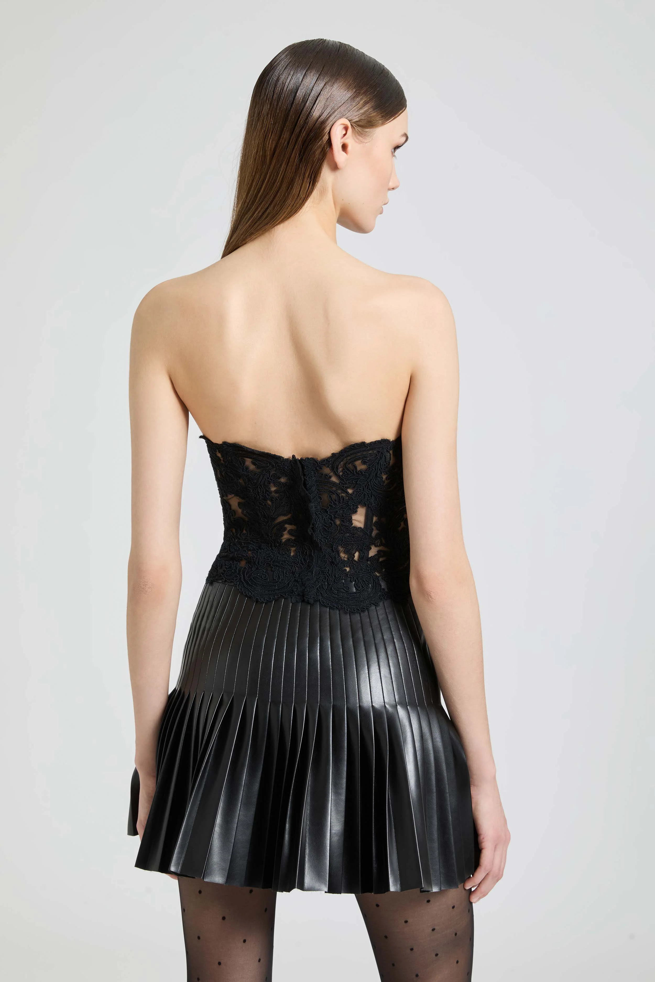 Strapless bustier top in floral lace with corsetry construction - Image 5