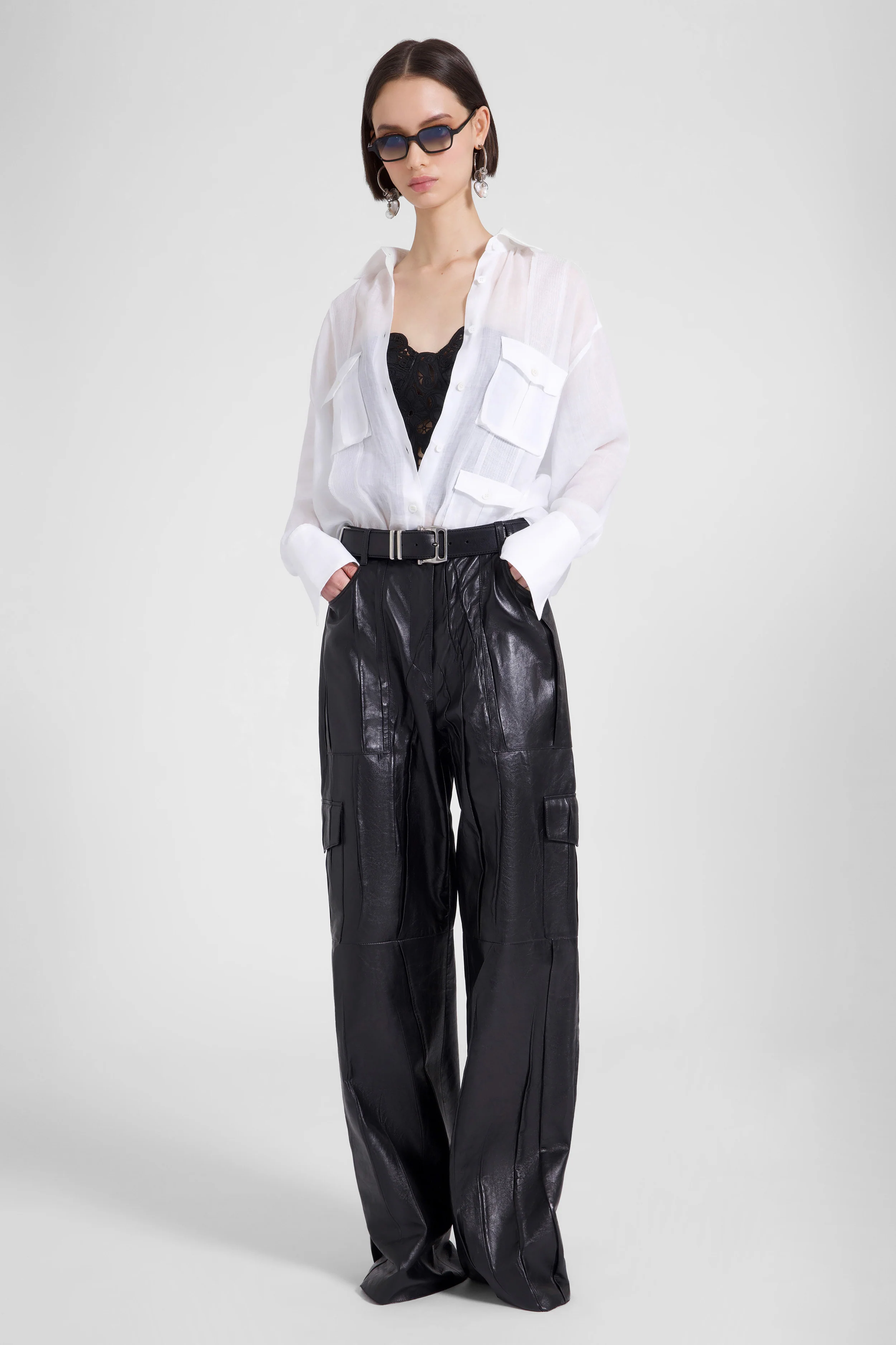Strapless lambskin leather bustier top with hand-cut floral motif - Image 3
