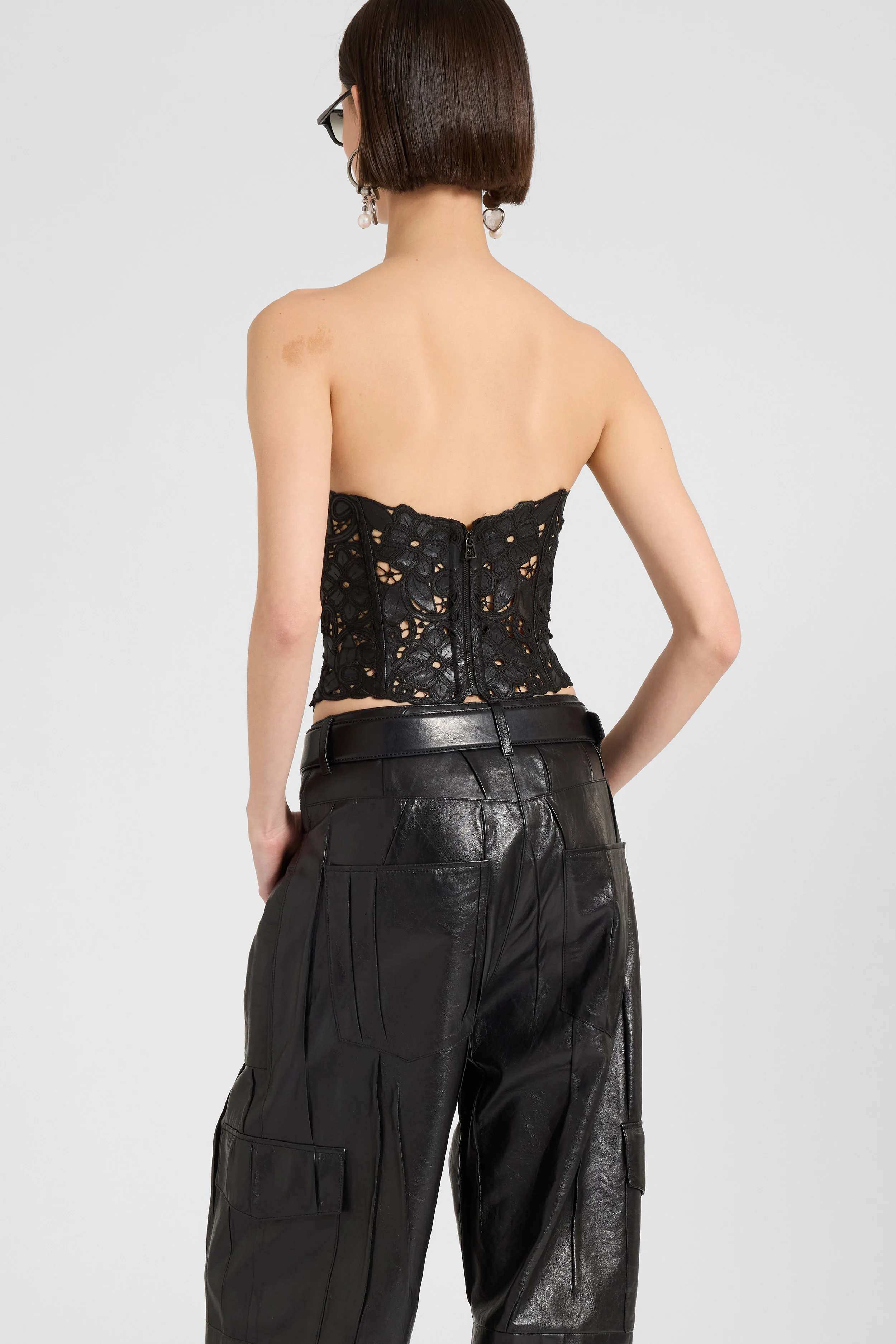 Strapless lambskin leather bustier top with hand-cut floral motif - Image 5