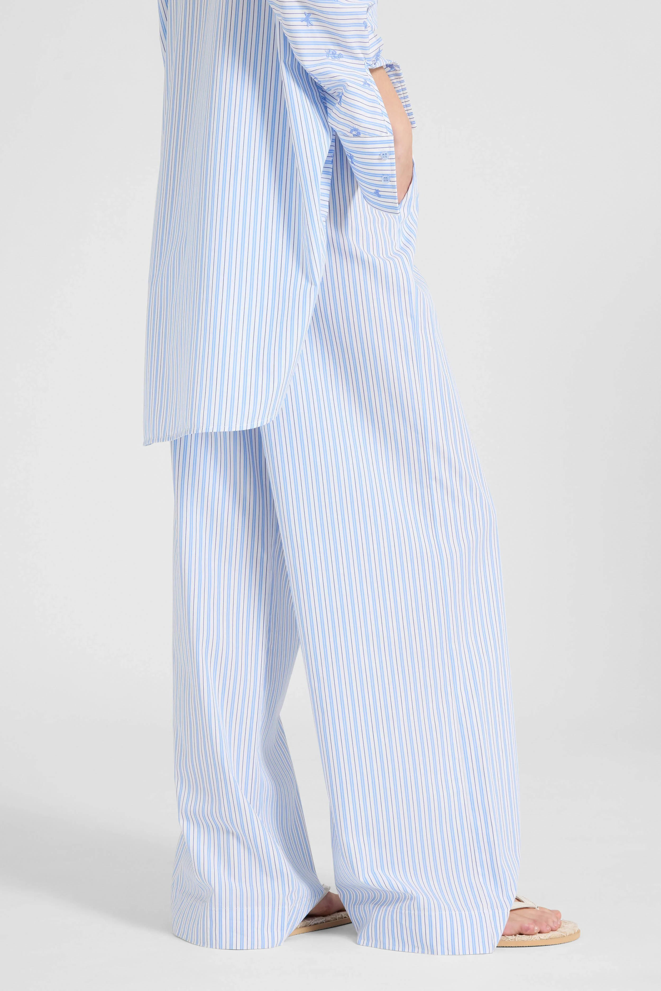 Striped pure cotton poplin palazzo trousers with drawstring waist - Image 5
