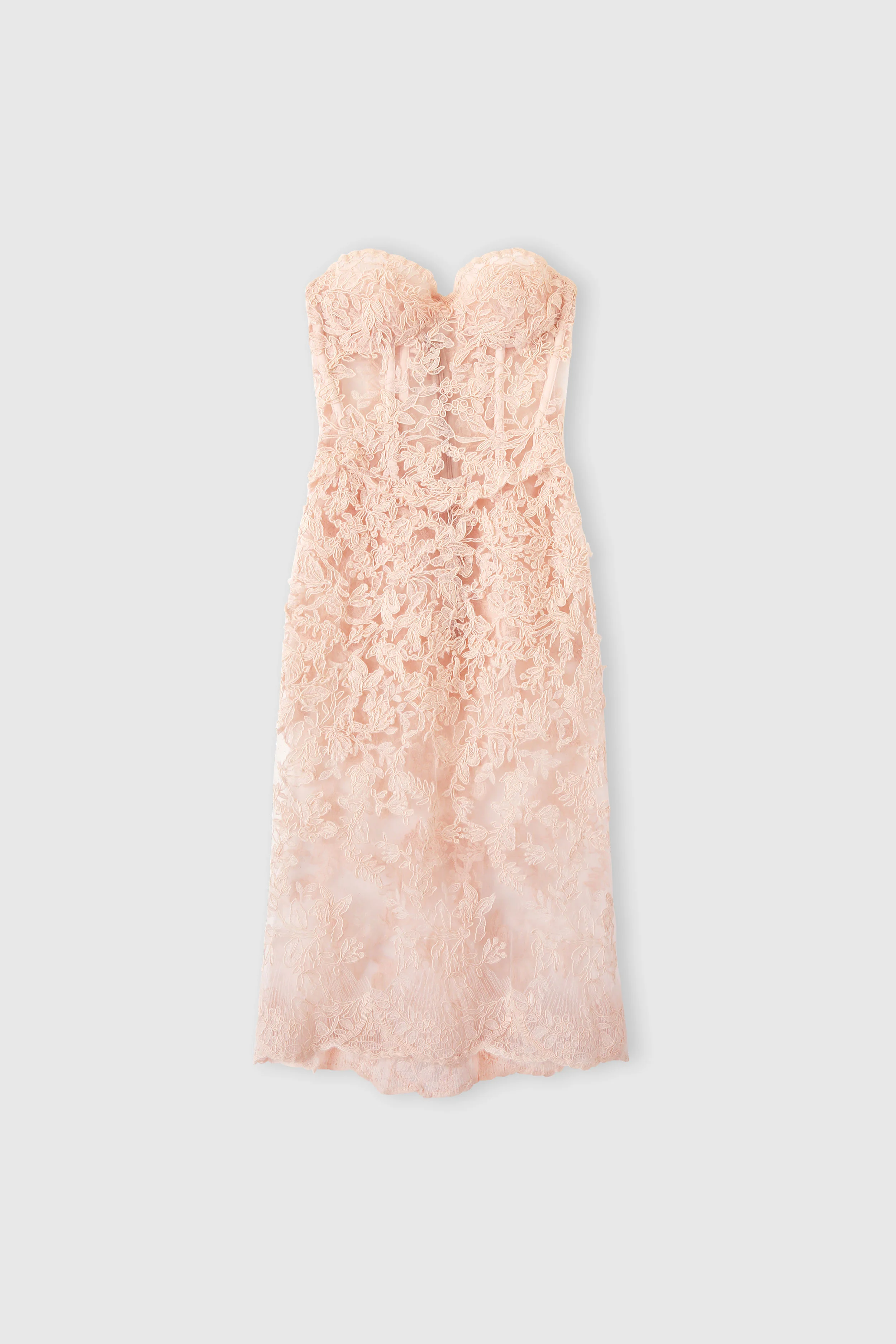 Stripeless bustier dress in rebrodè lace