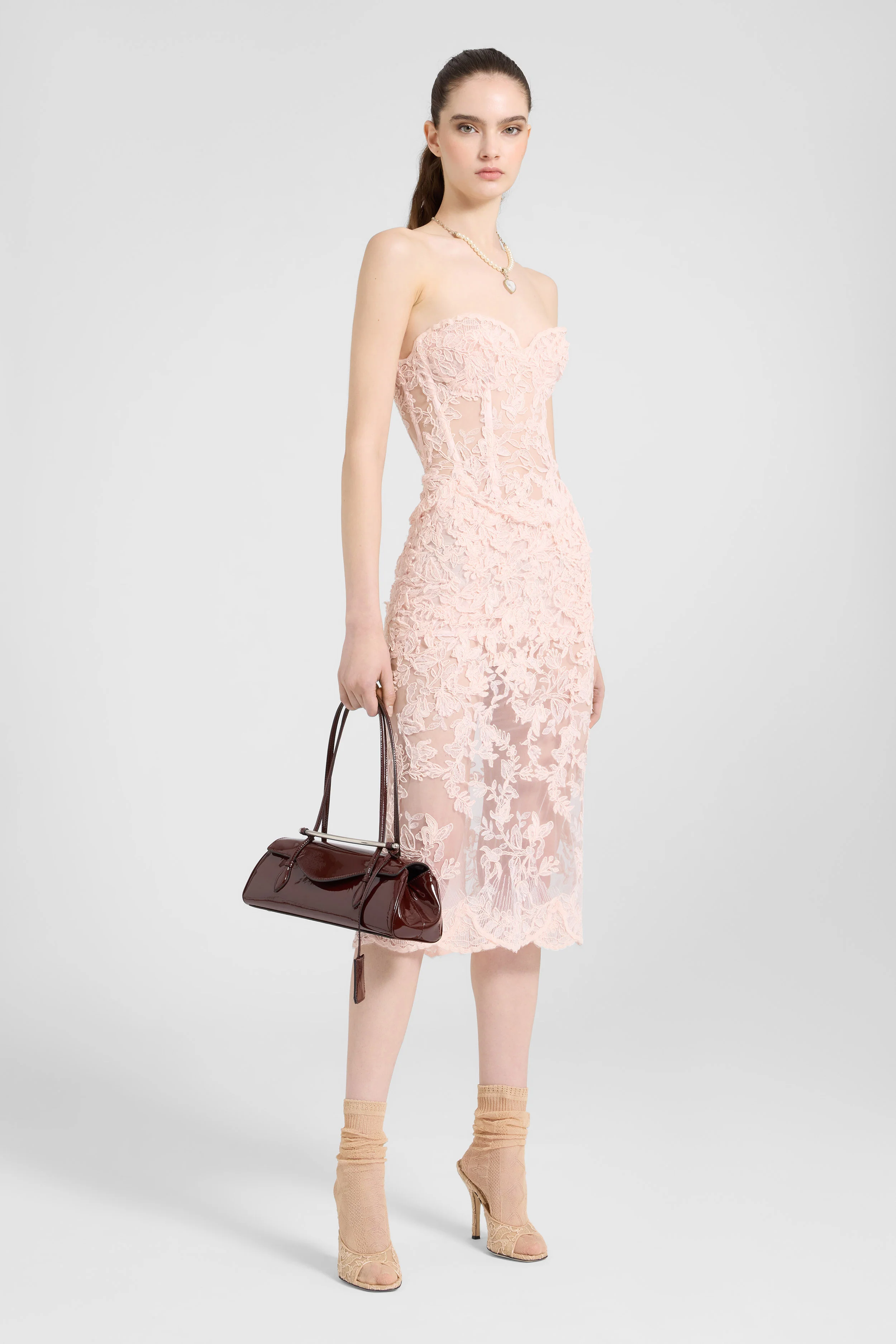 Stripeless bustier dress in rebrodè lace - Image 2