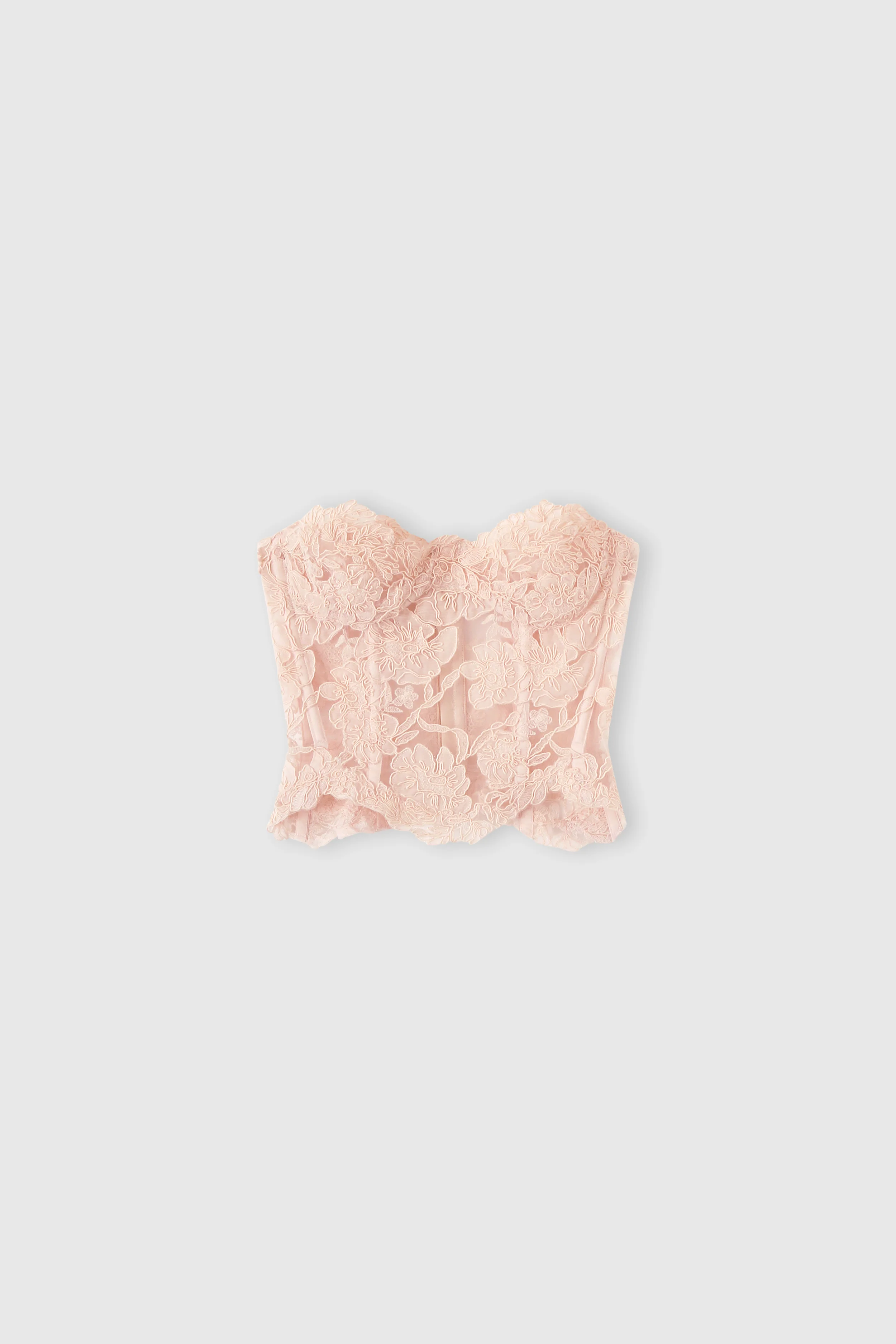 Structured bustier top in rebrodé lace