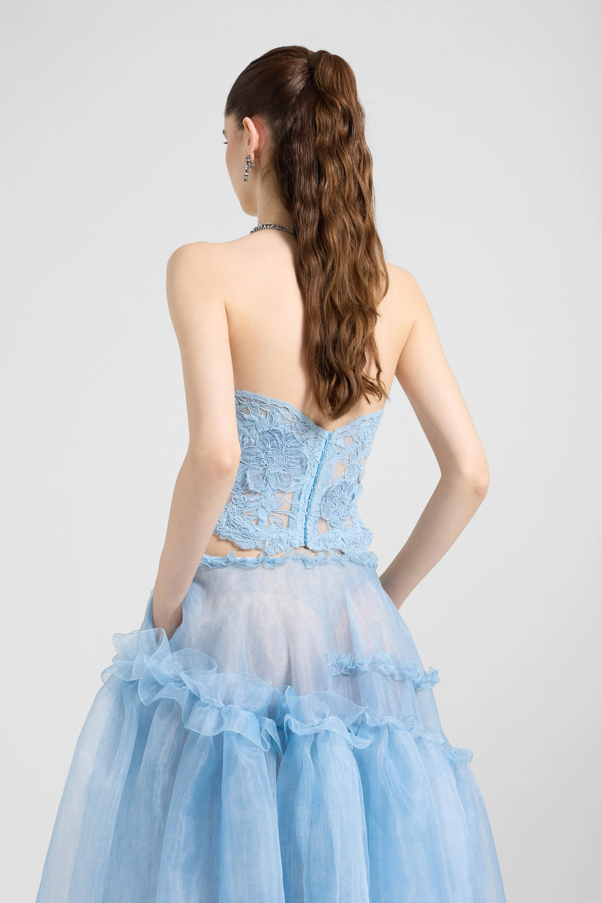 Structured rebrodé lace bustier top – light blue - Image 3