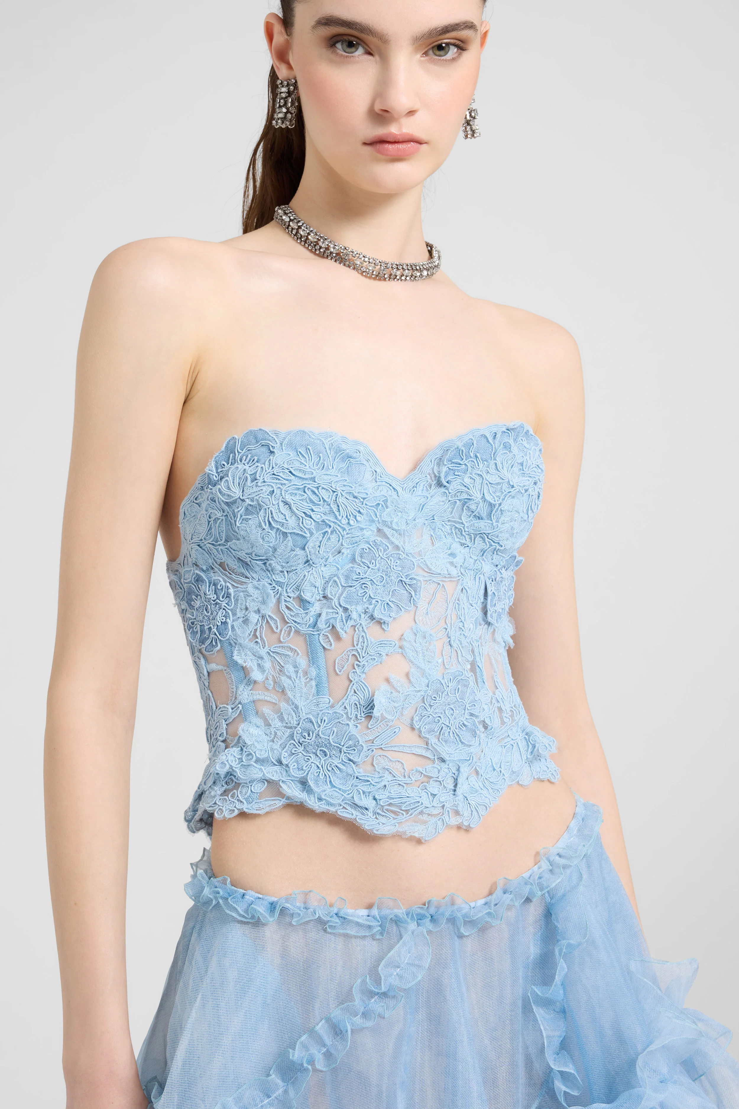Structured rebrodé lace bustier top – light blue - Image 5