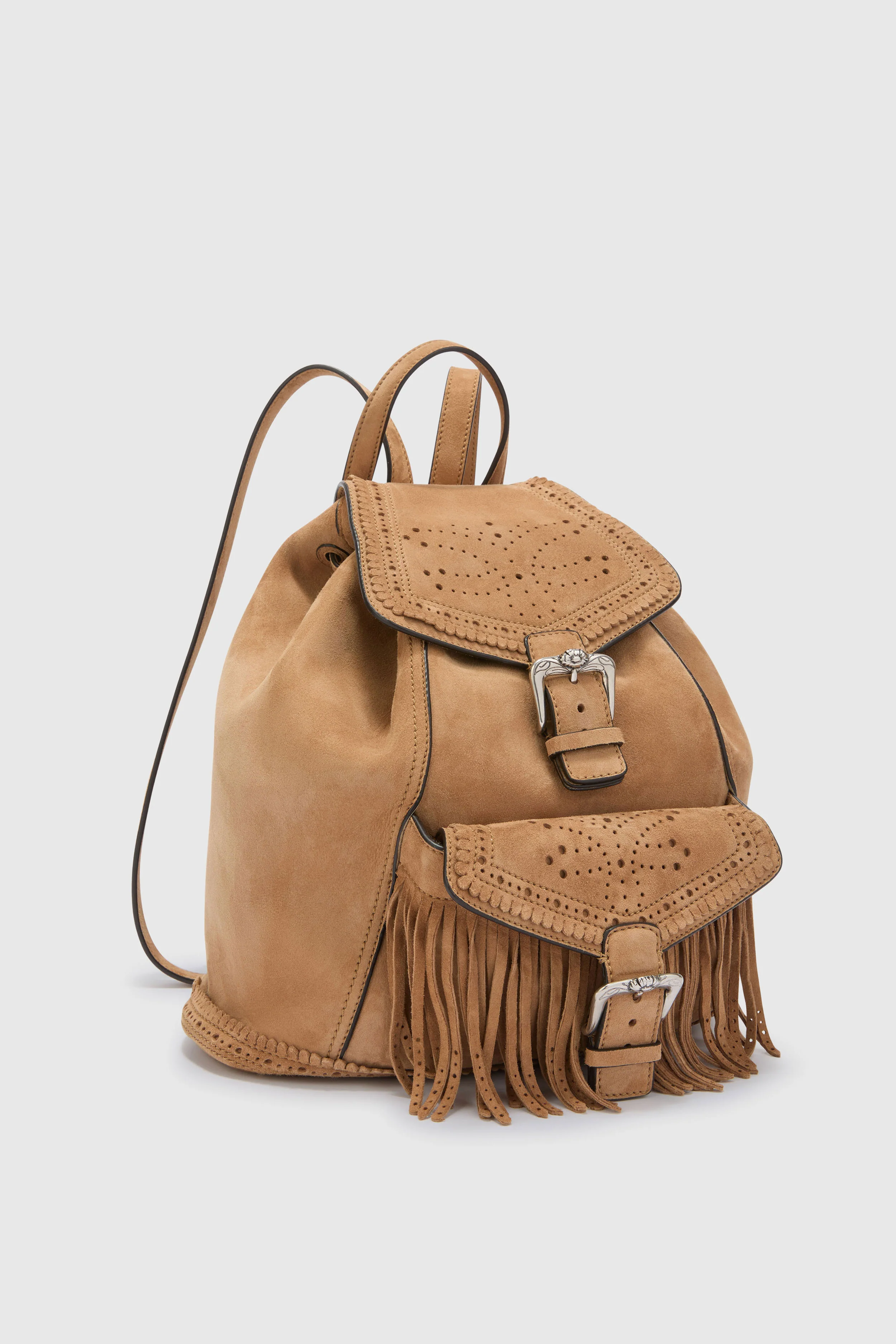 Suede backpack with fringes and perforations - Image 3
