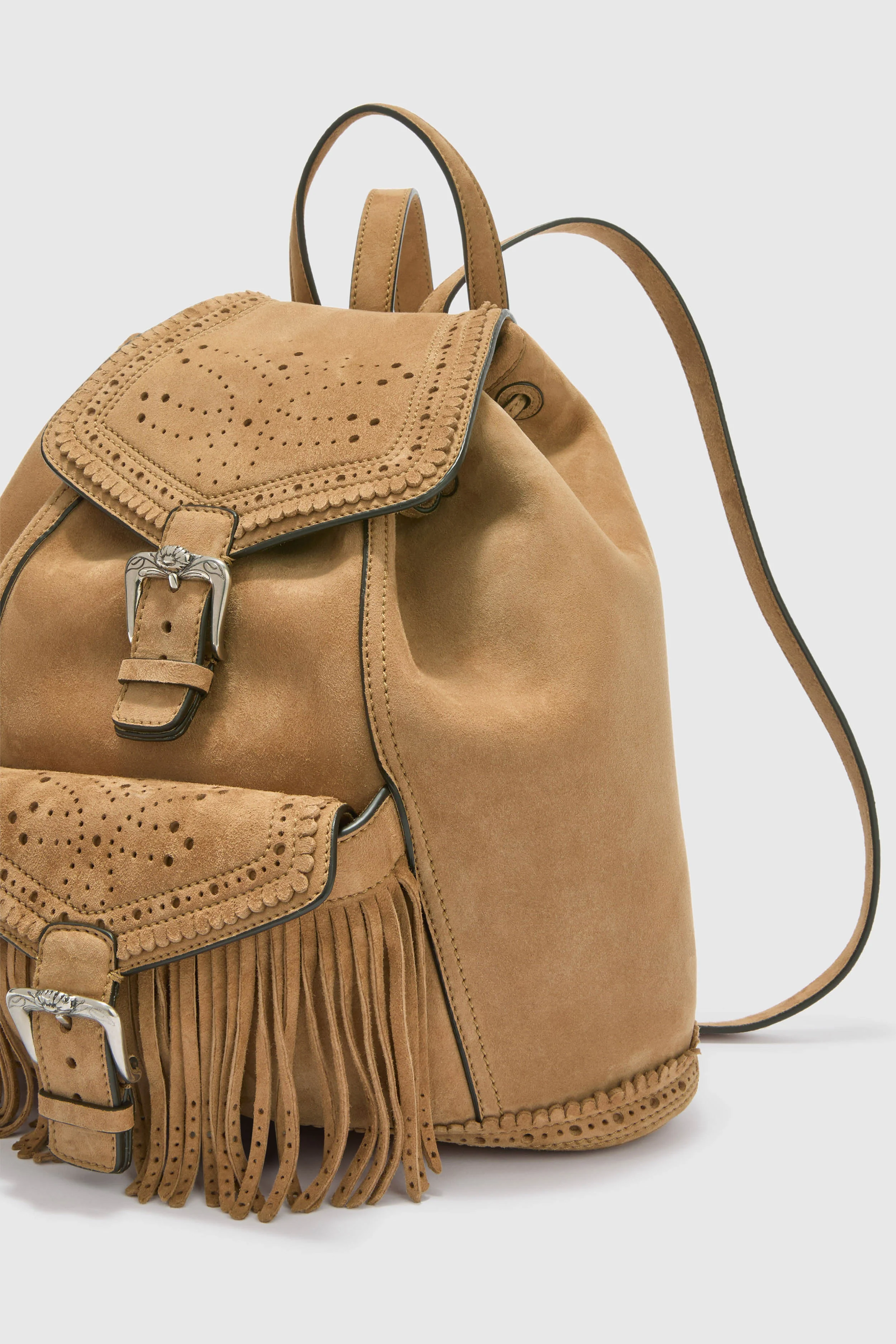 Suede backpack with fringes and perforations - Image 5