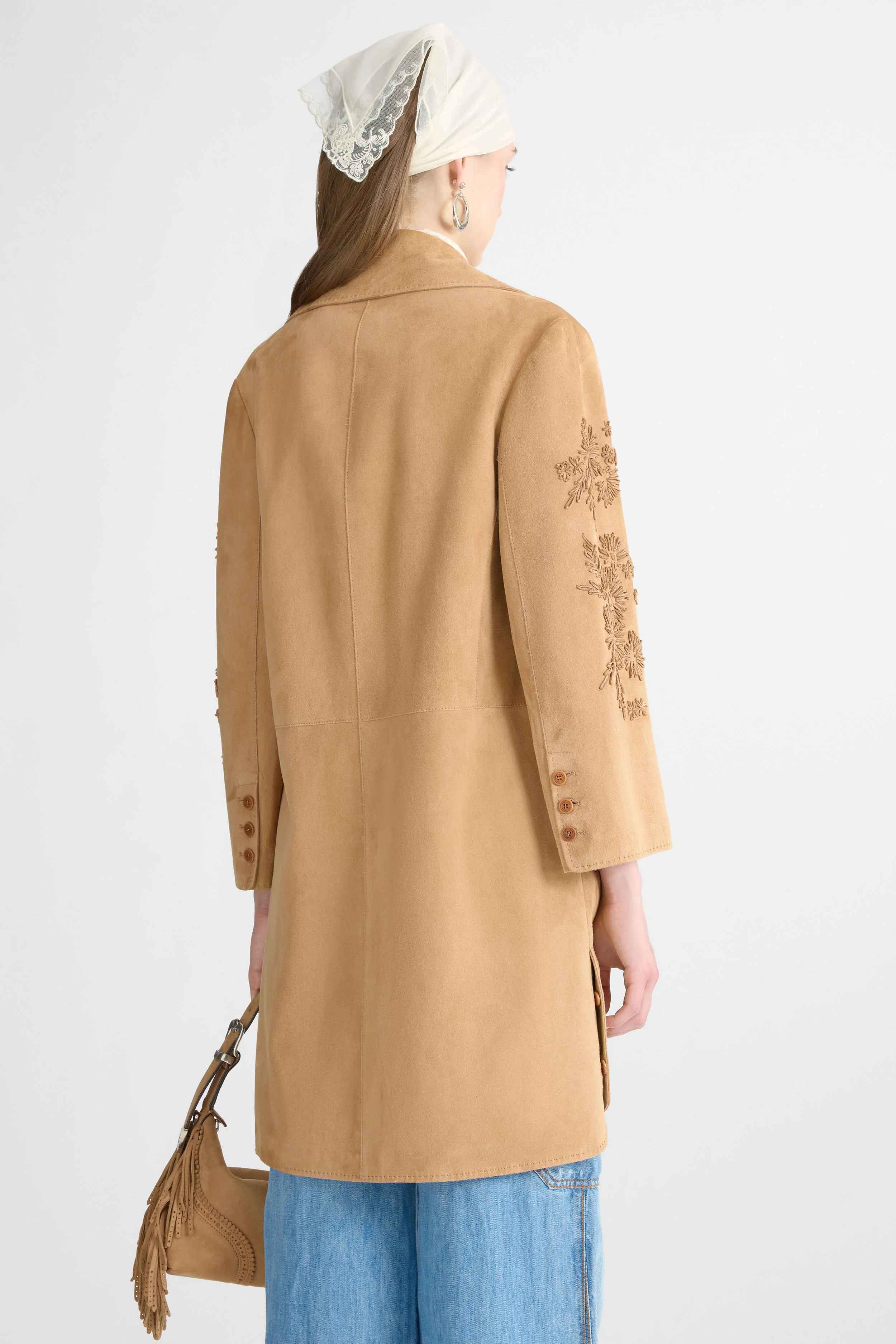 Suede caban with marocain interior and floral hand embroidery - Image 5