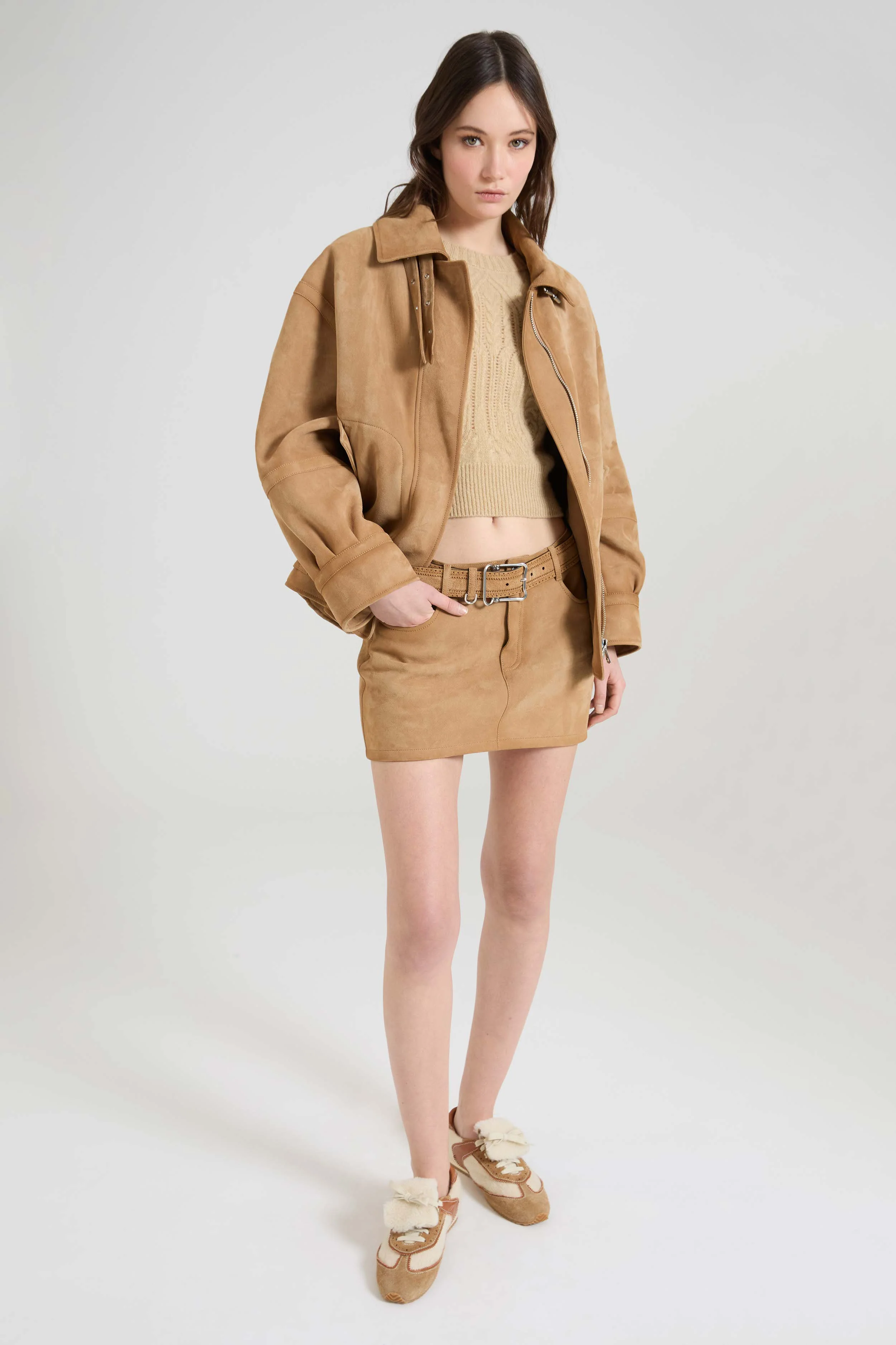 Suede mini skirt with denim effect - Image 2