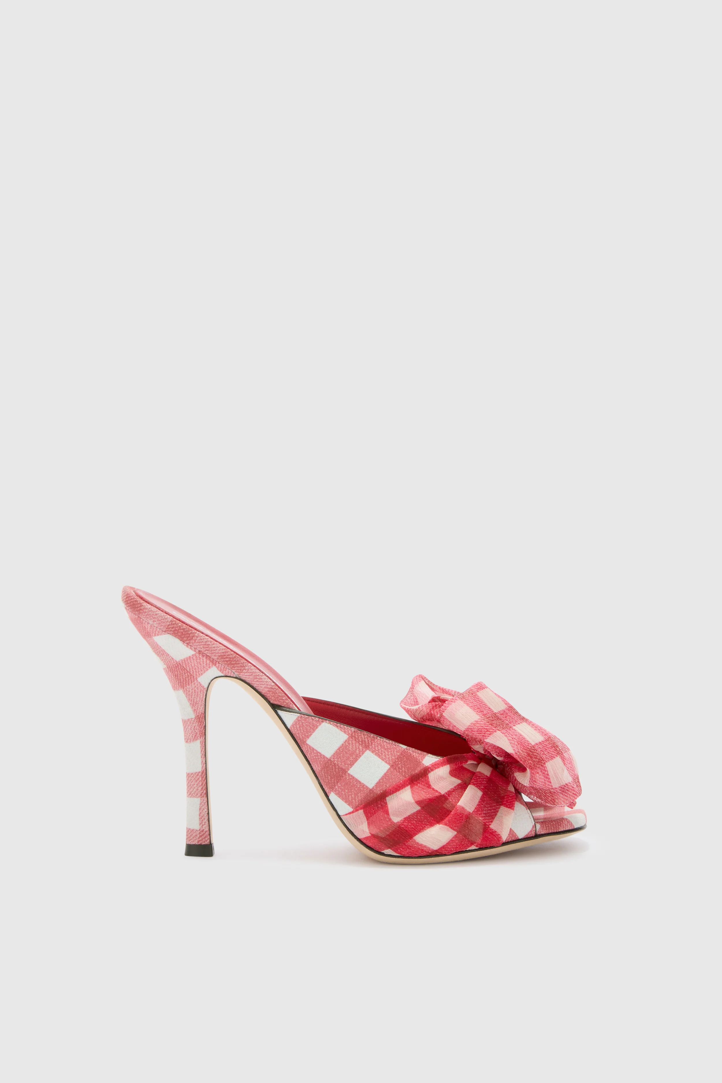 Suede vichy printed mules in white and red