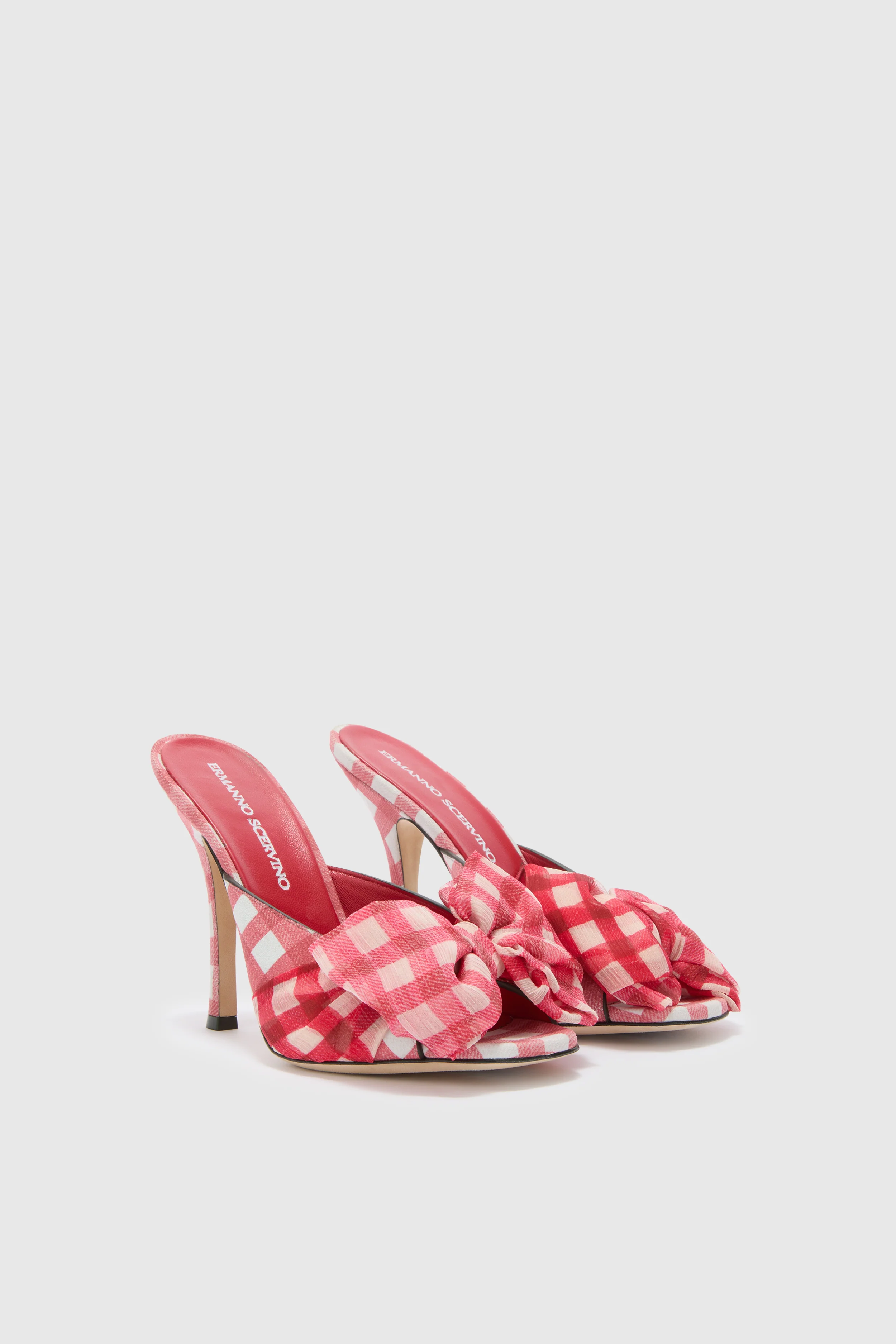 Suede vichy printed mules in white and red - Image 3