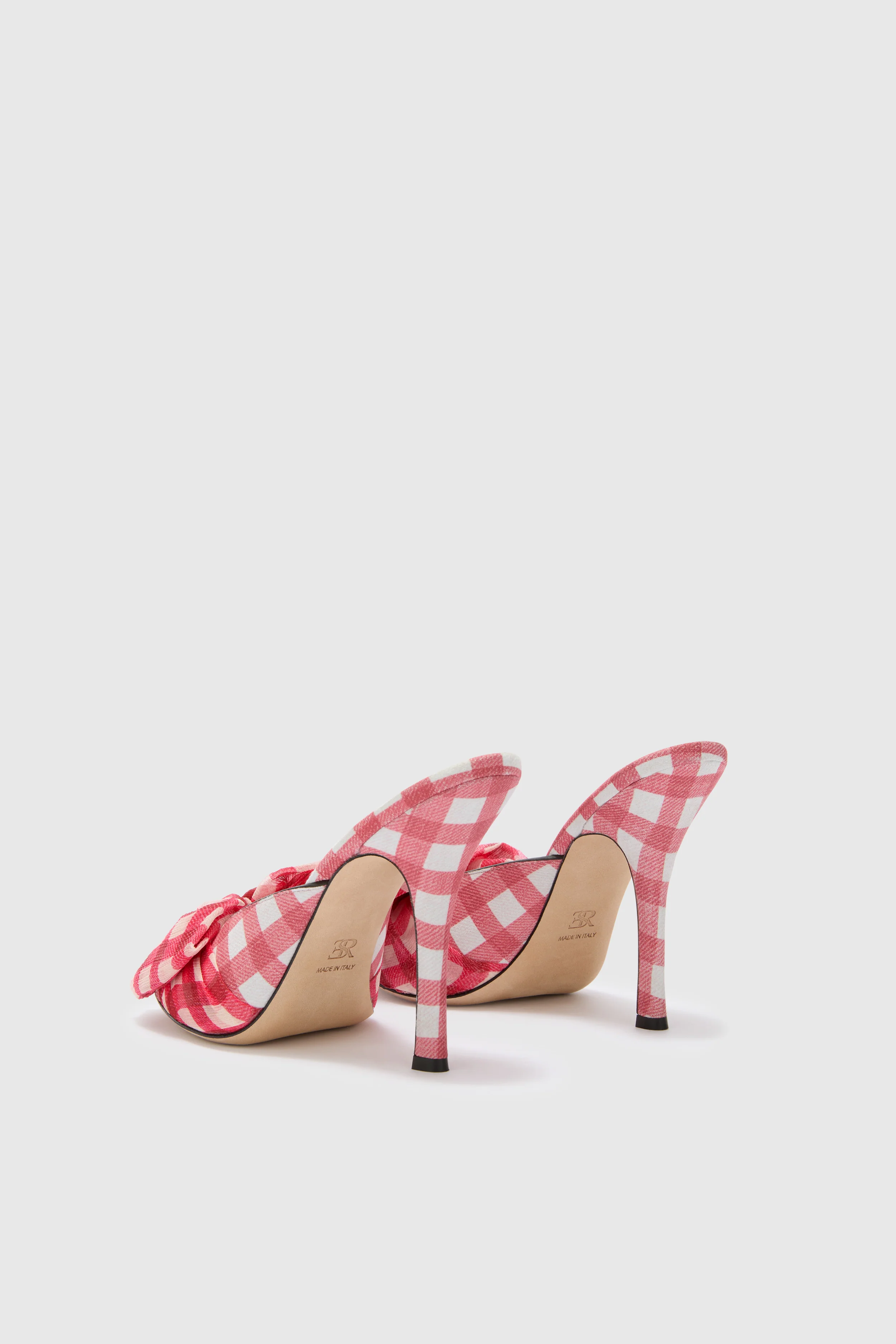 Suede vichy printed mules in white and red - Image 4