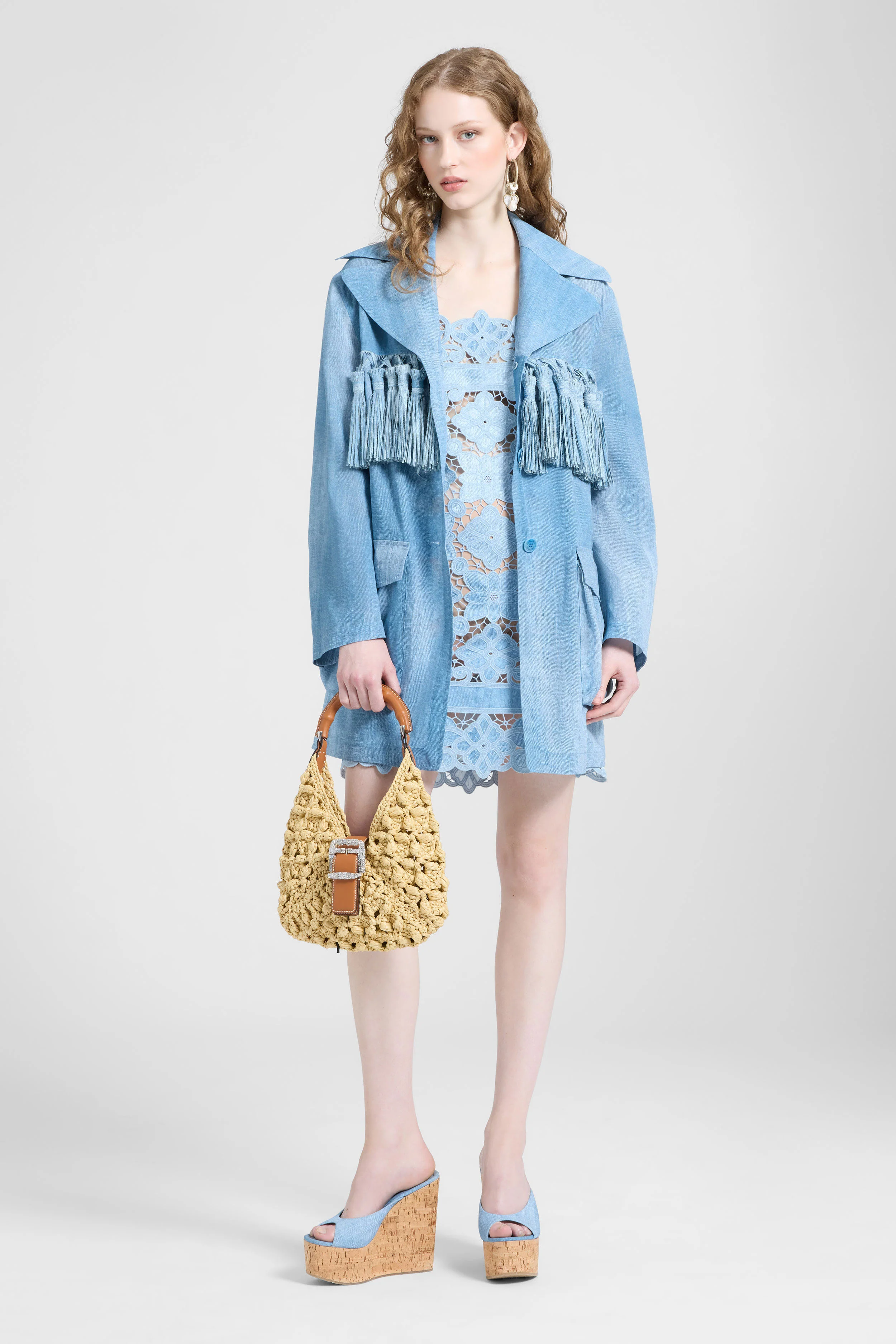 Technical georgette safari jacket with denim print - Image 2