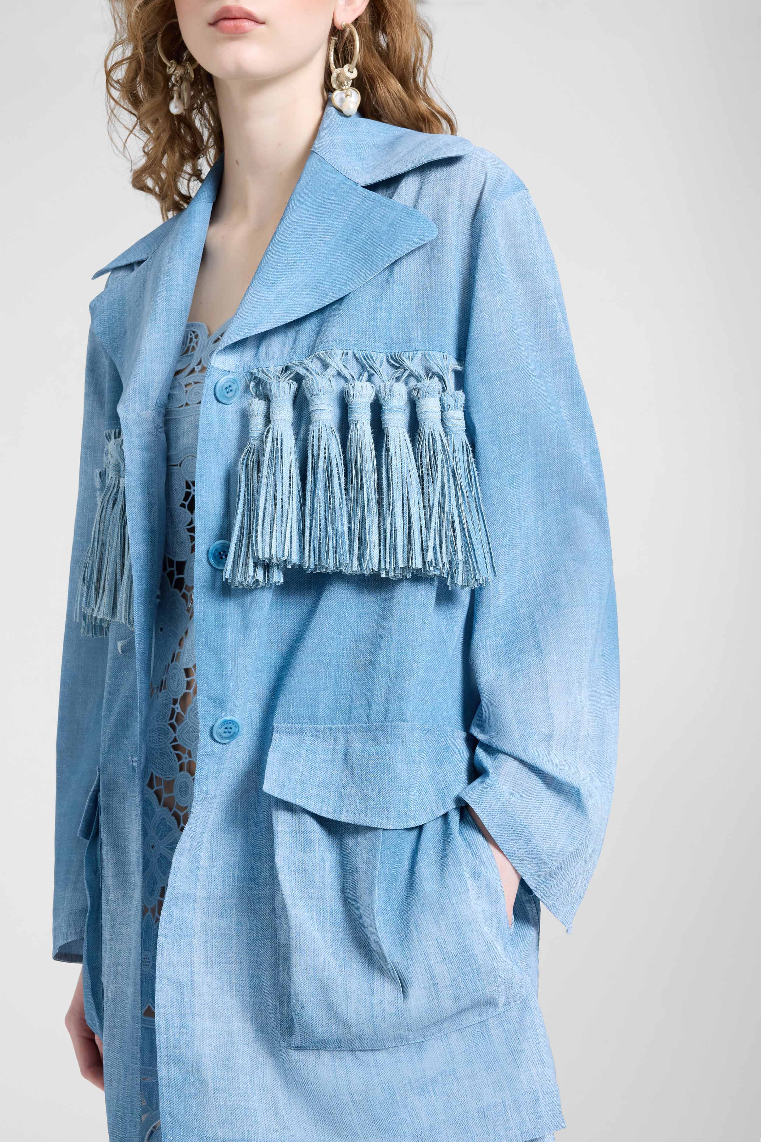 Technical georgette safari jacket with denim print - Image 4