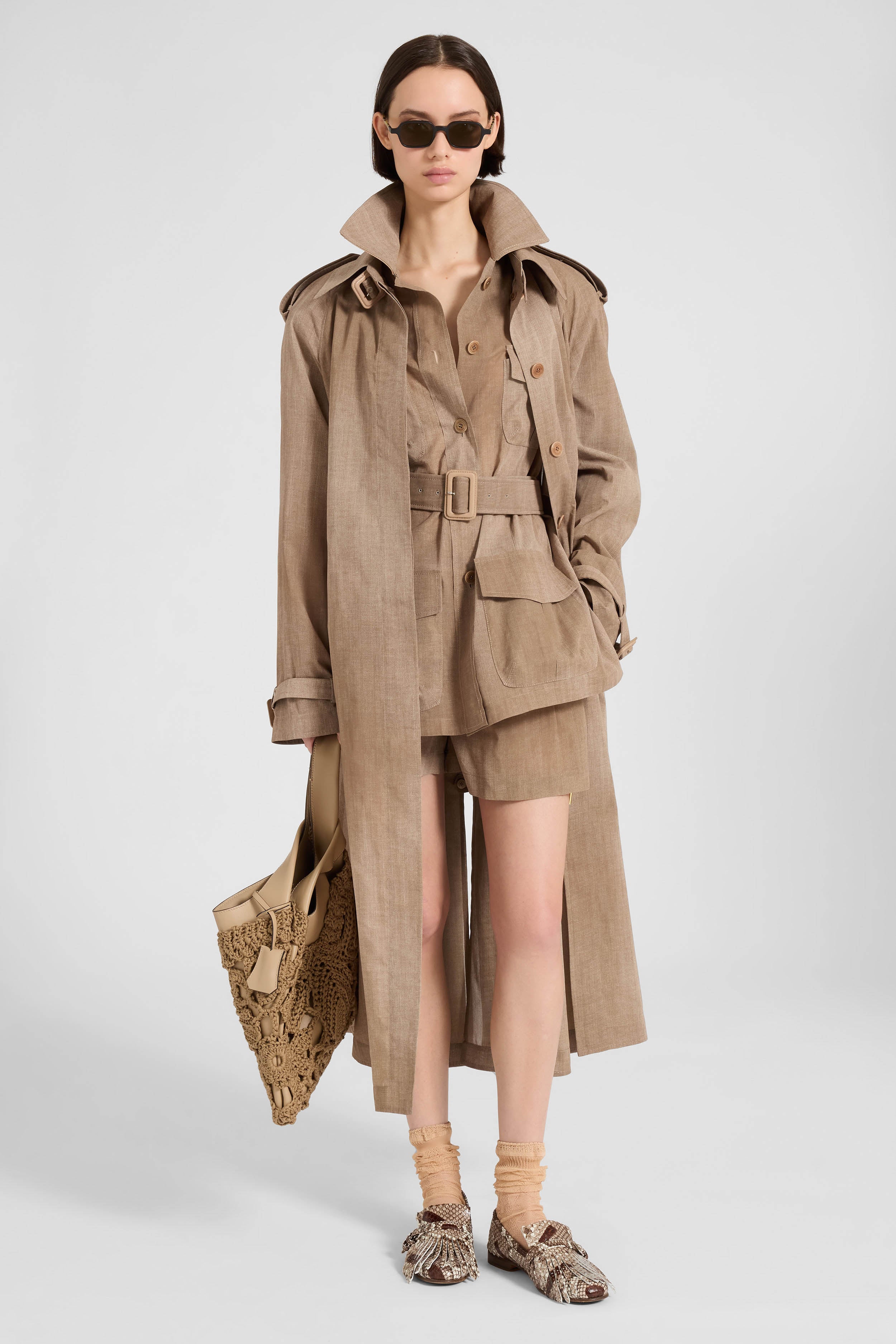 Technical georgette trench with denim print - Image 2