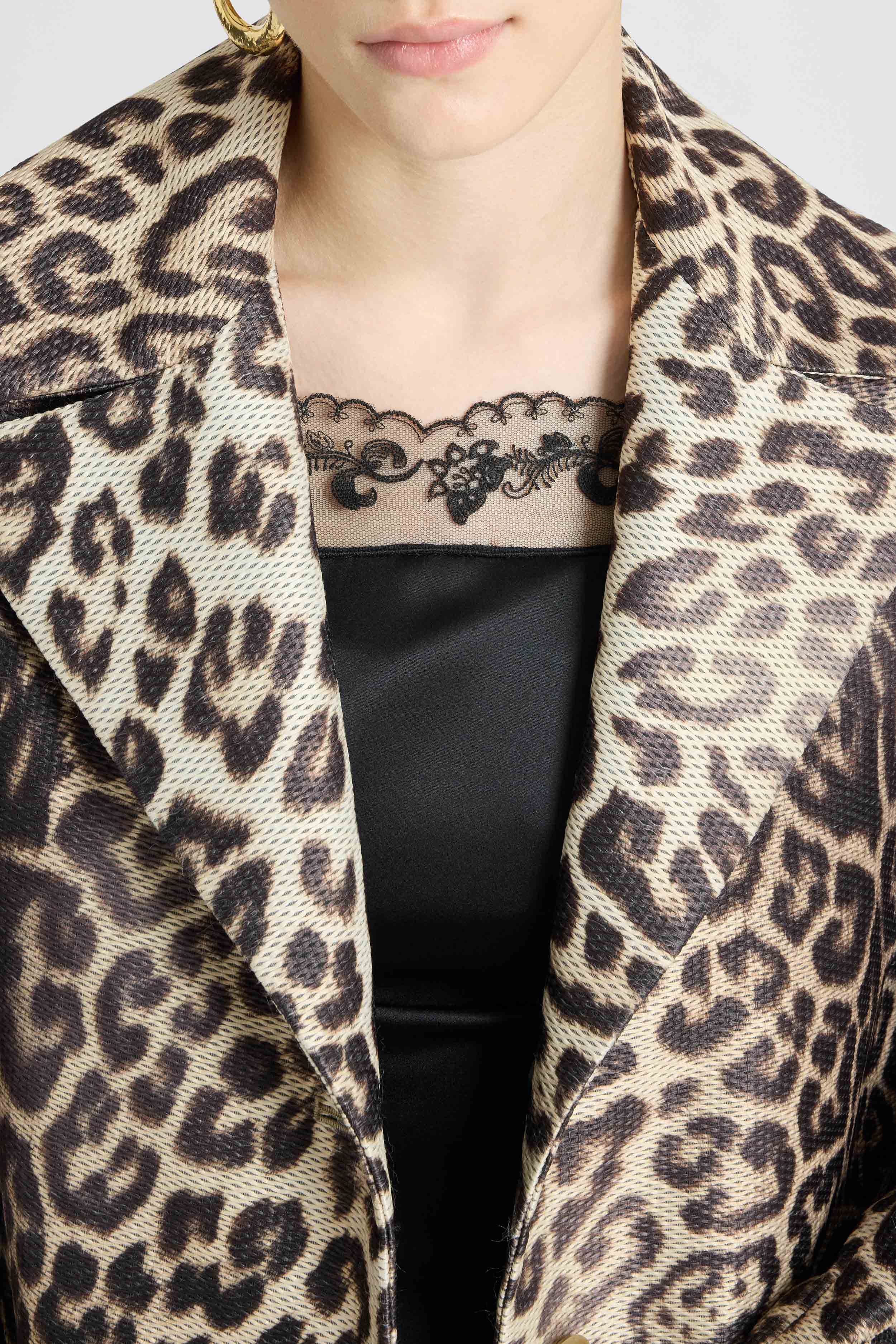 Technical mesh-effect coat with natural leopard print - Image 3