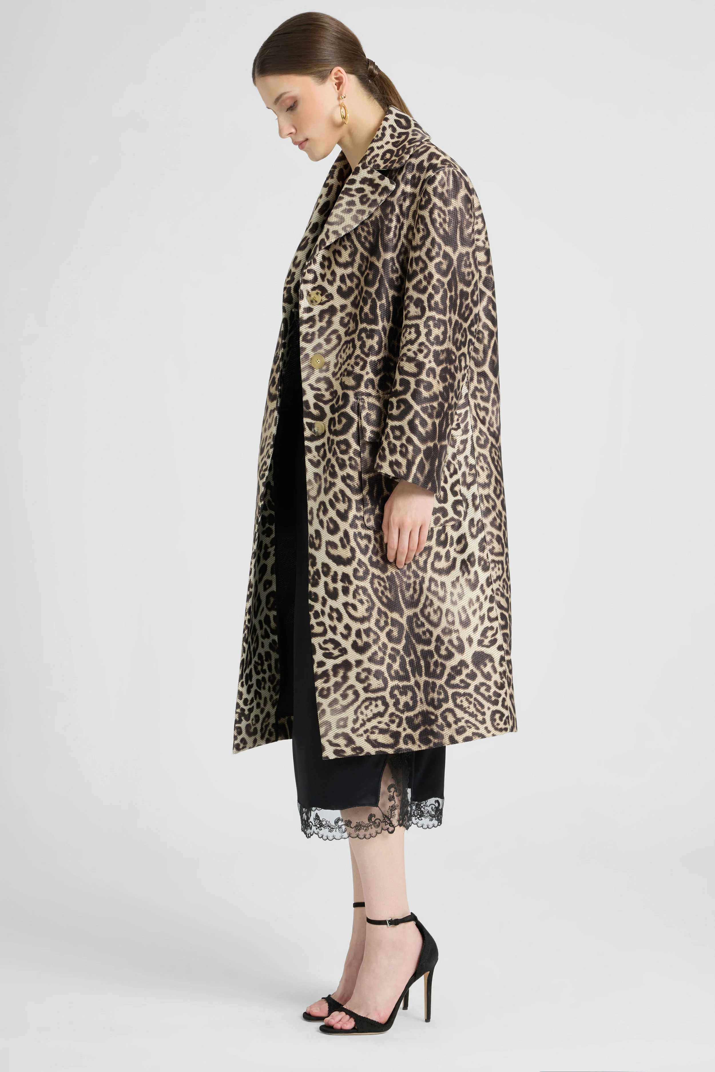 Technical mesh-effect coat with natural leopard print - Image 4