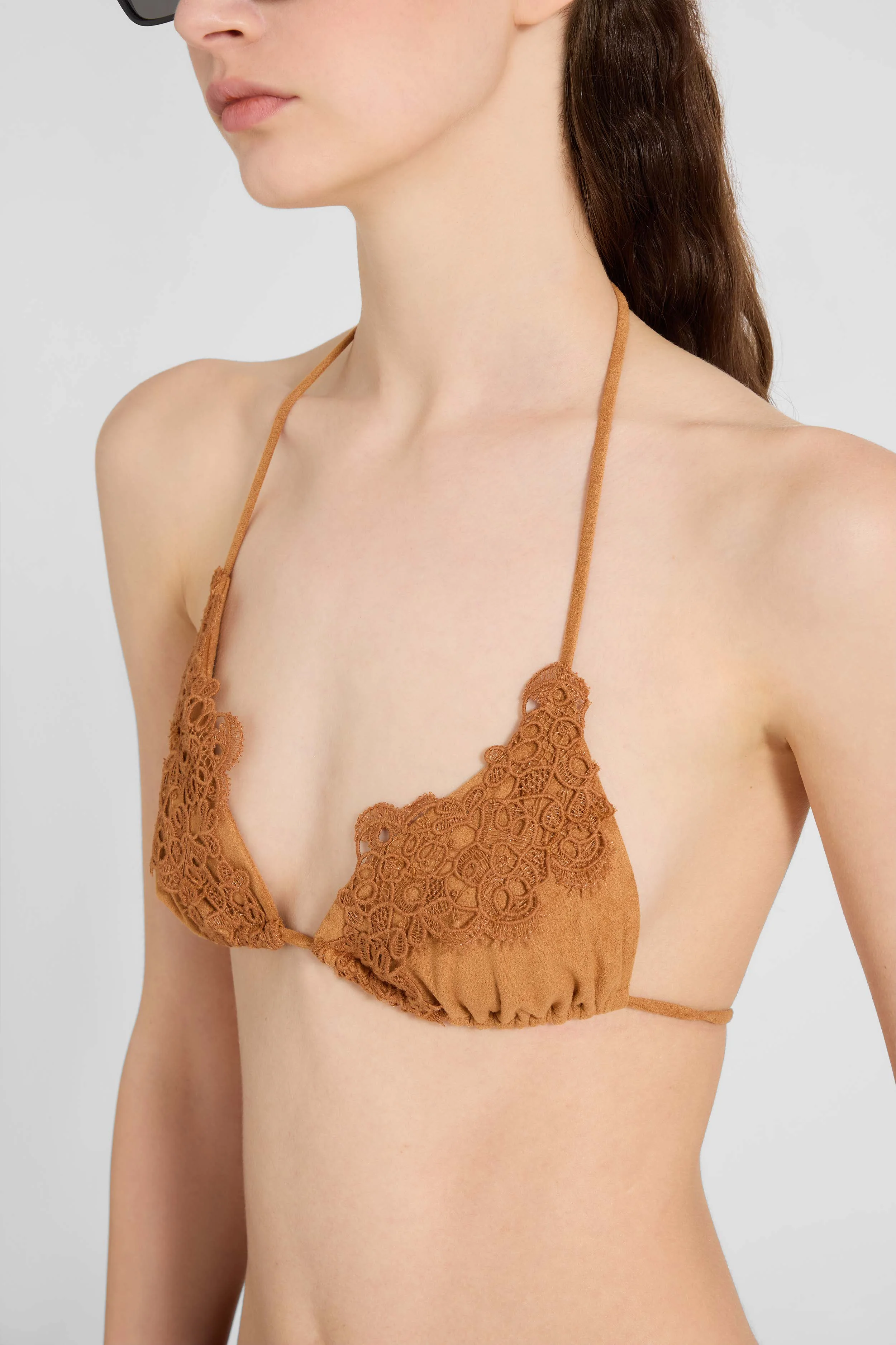 Triangle bikini in stretch dainetto with tone-on-tone lace - Image 3