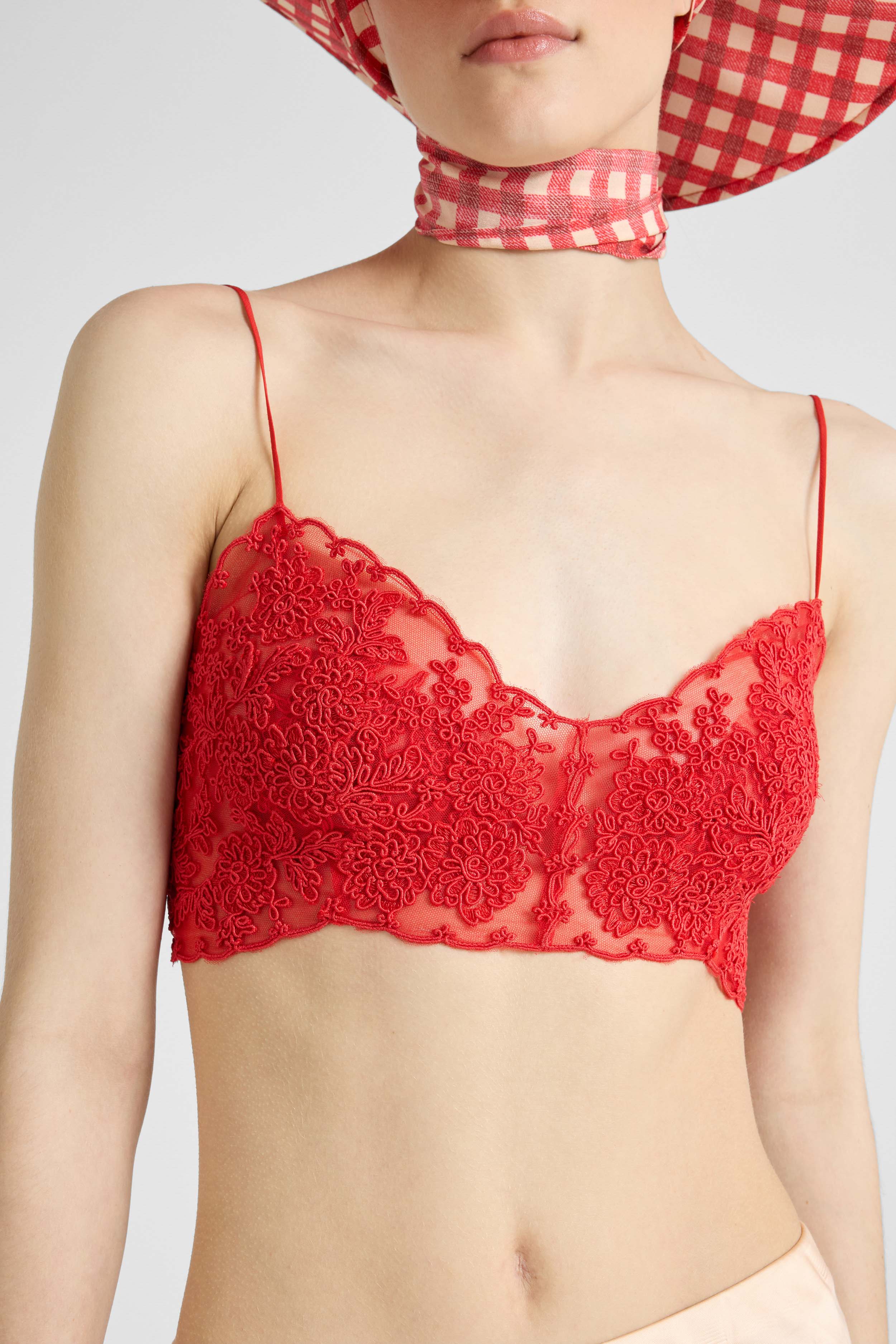 Unstructured Tulle Red Bra with Rebrodé Lace - Image 2