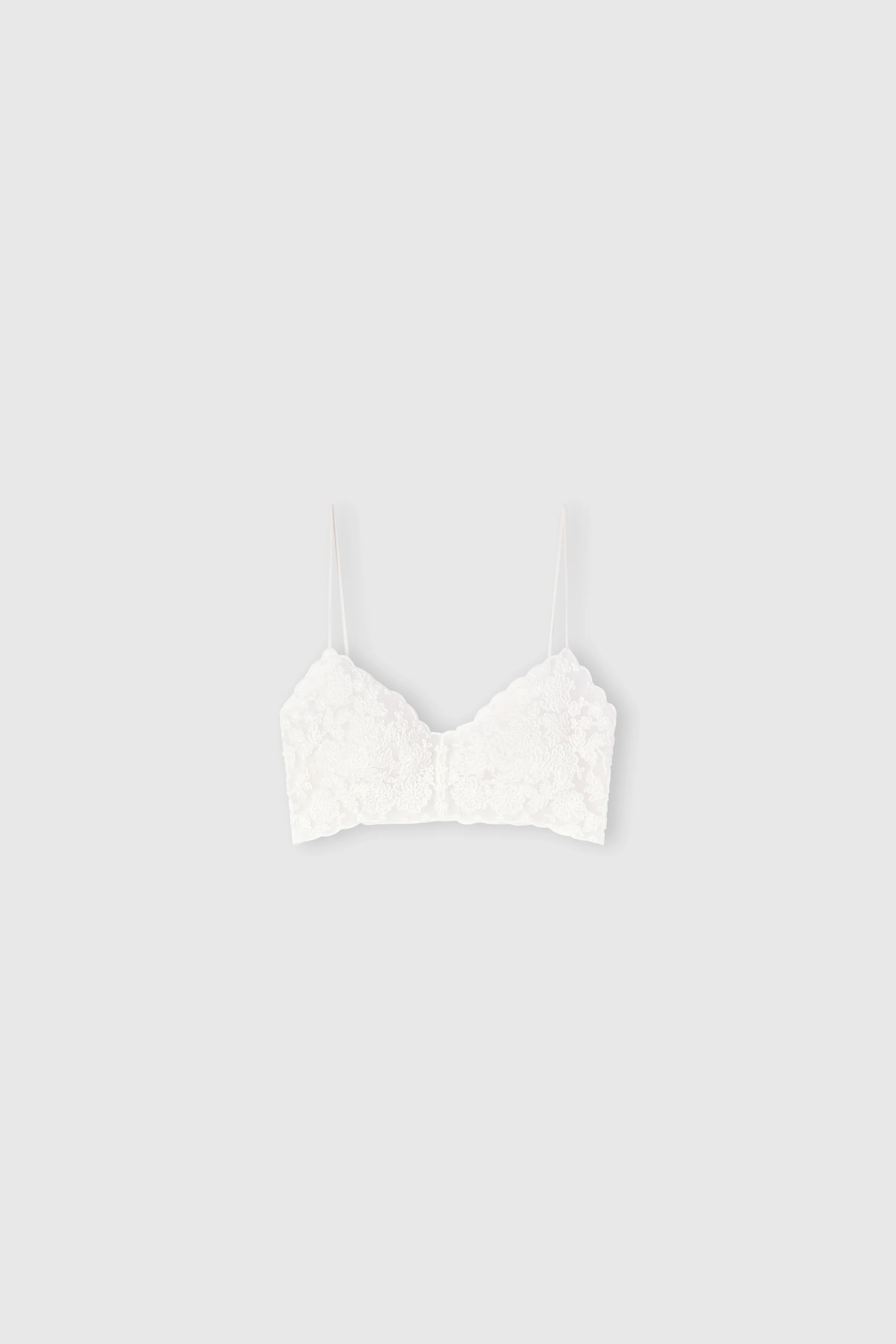 Unstructured Tulle White Bra with Rebrodé Lace