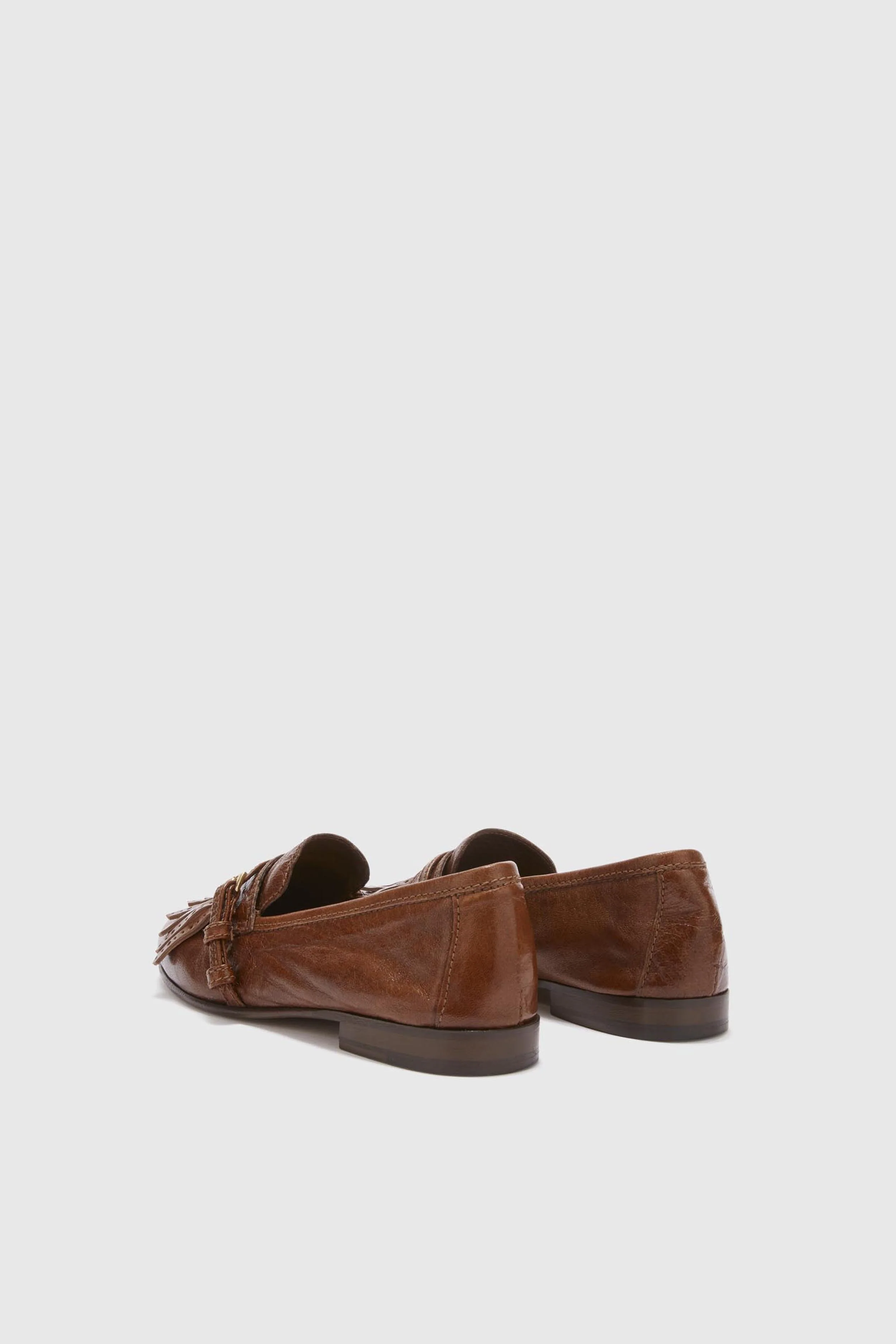 Vintage brown nappa College loafer with brogue fringes and strap - Image 3