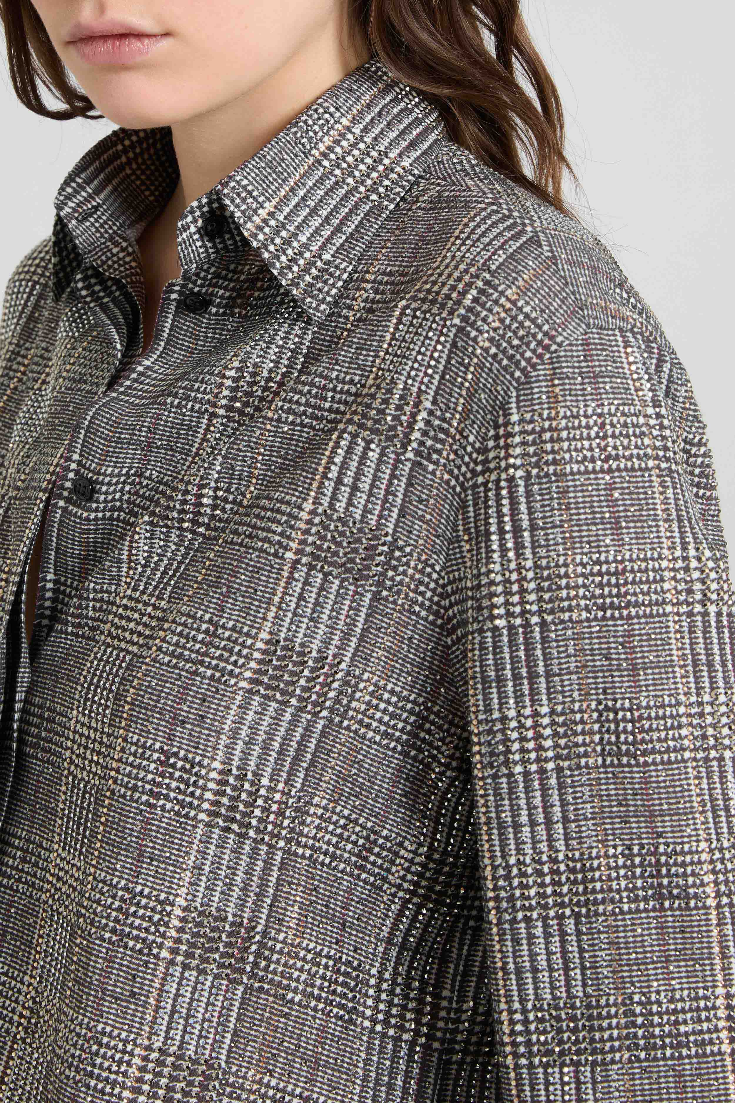 Viscose marocain shirt with Prince of Wales check and tone-on-tone crystals - Image 5
