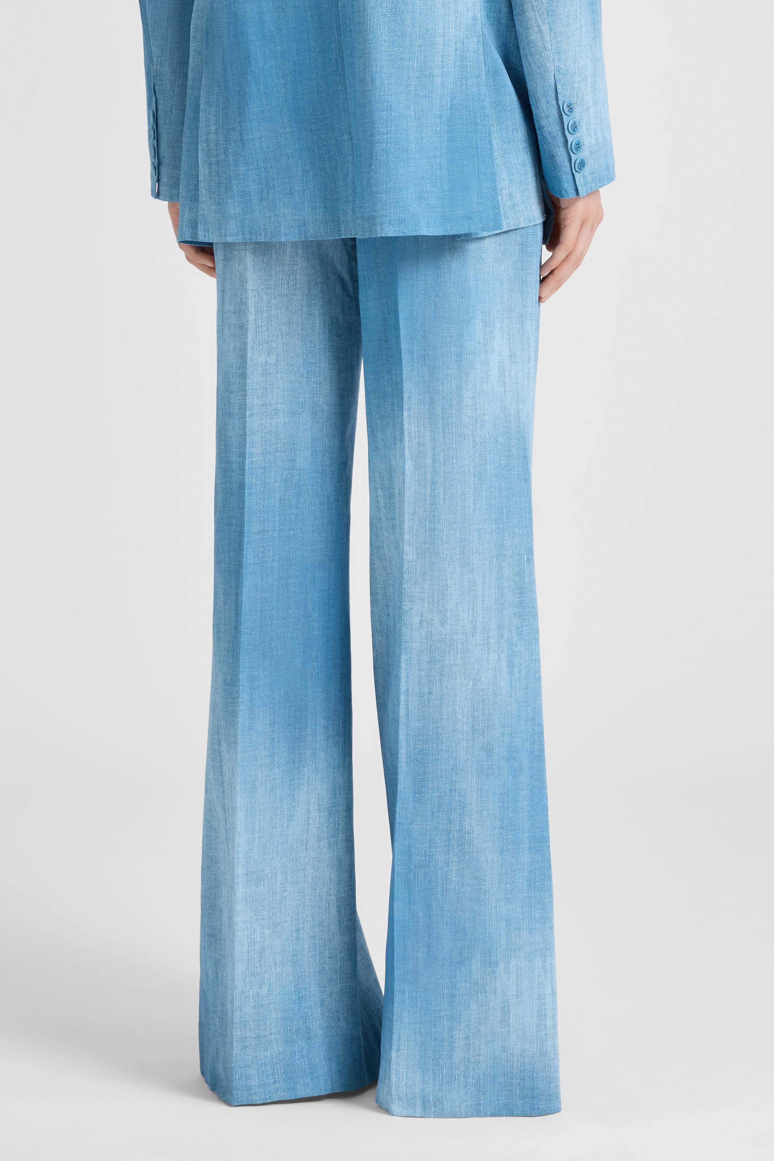 Wide-leg trousers in layered chiffon with jeans print - Image 5