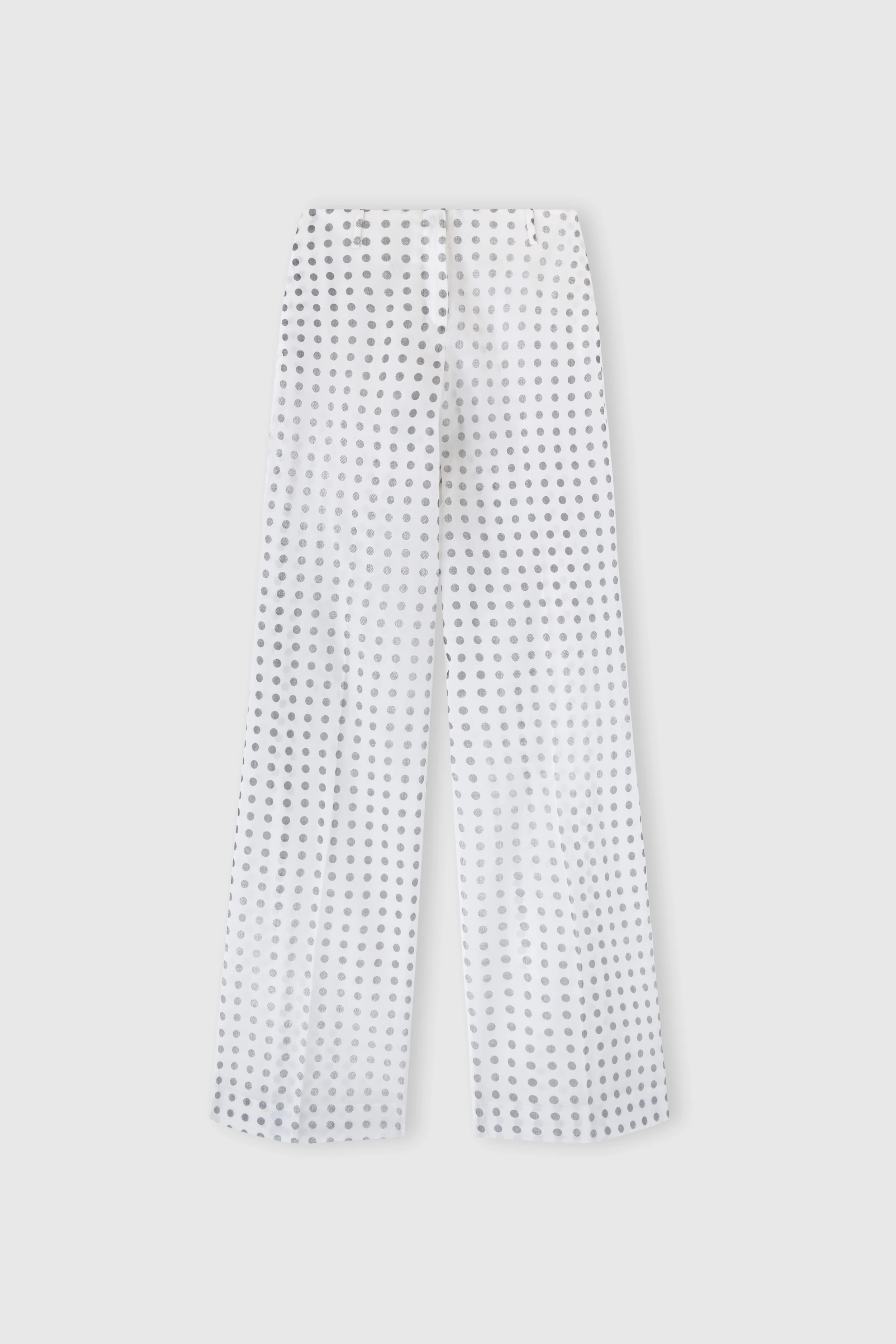 Wide-leg trousers in silk crepon chiffon with polka dot print