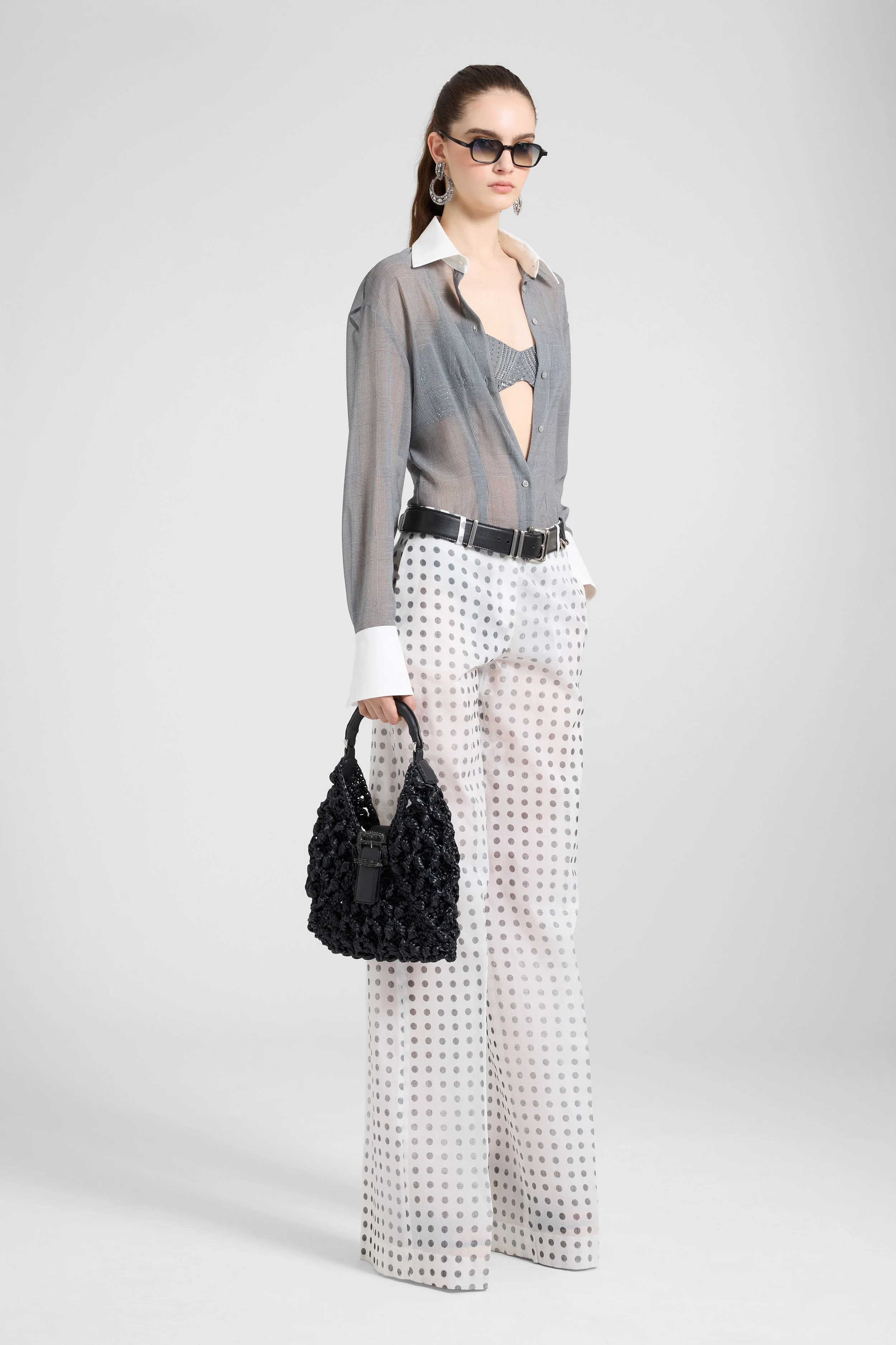 Wide-leg trousers in silk crepon chiffon with polka dot print - Image 2