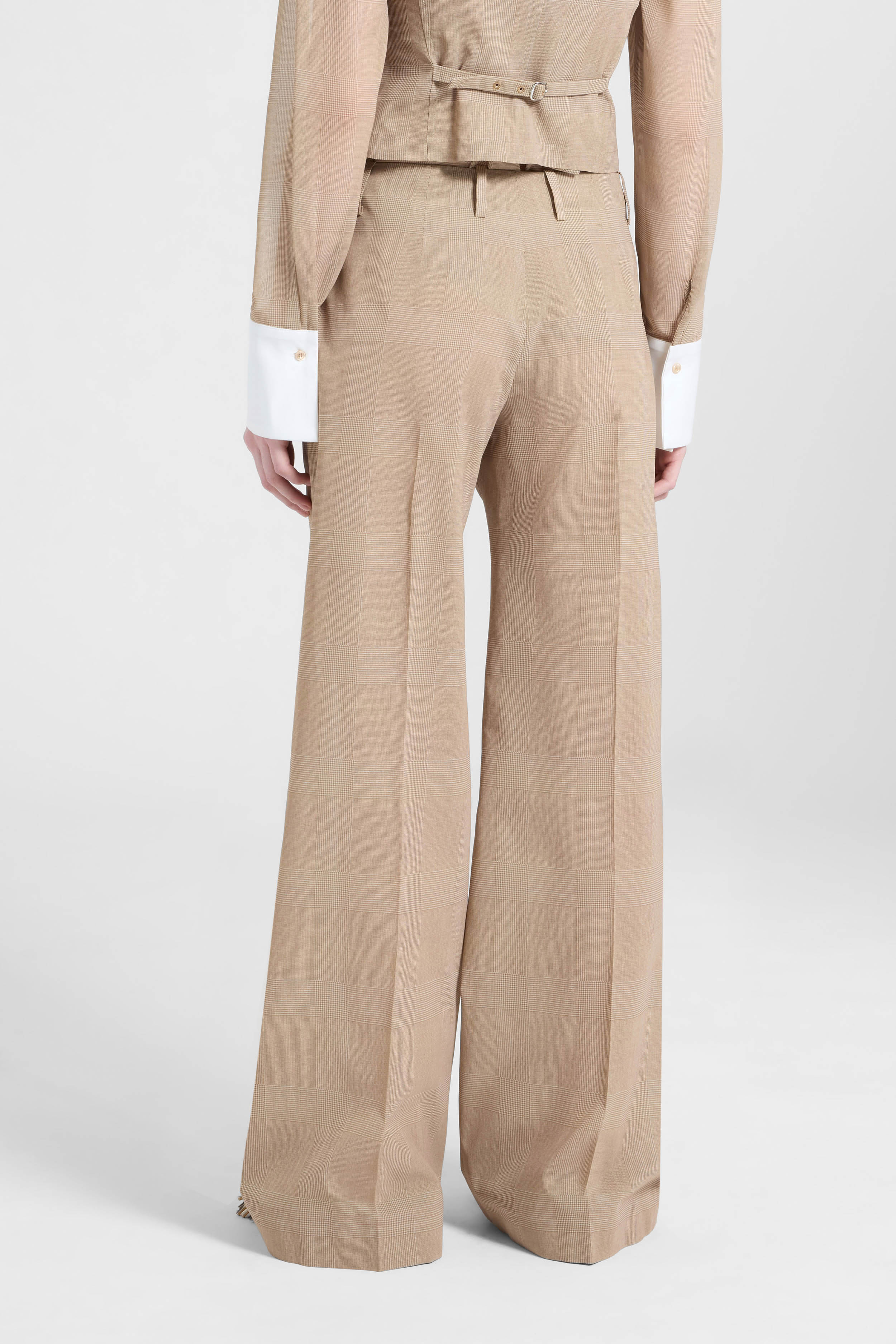 Wide-leg trousers in technical georgette with Glen check print – beige - Image 4